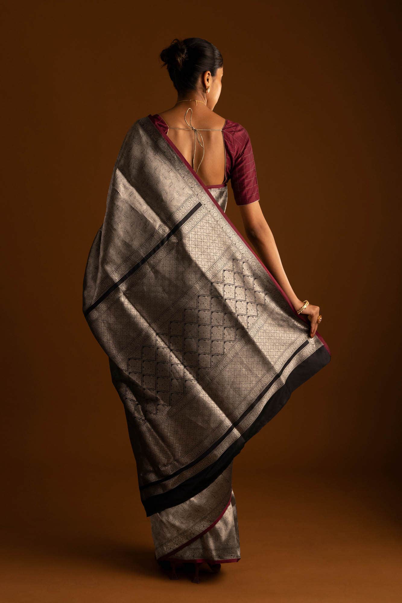 By the Bank of Ganges-Black Banarasi Silk Saree - Image 7