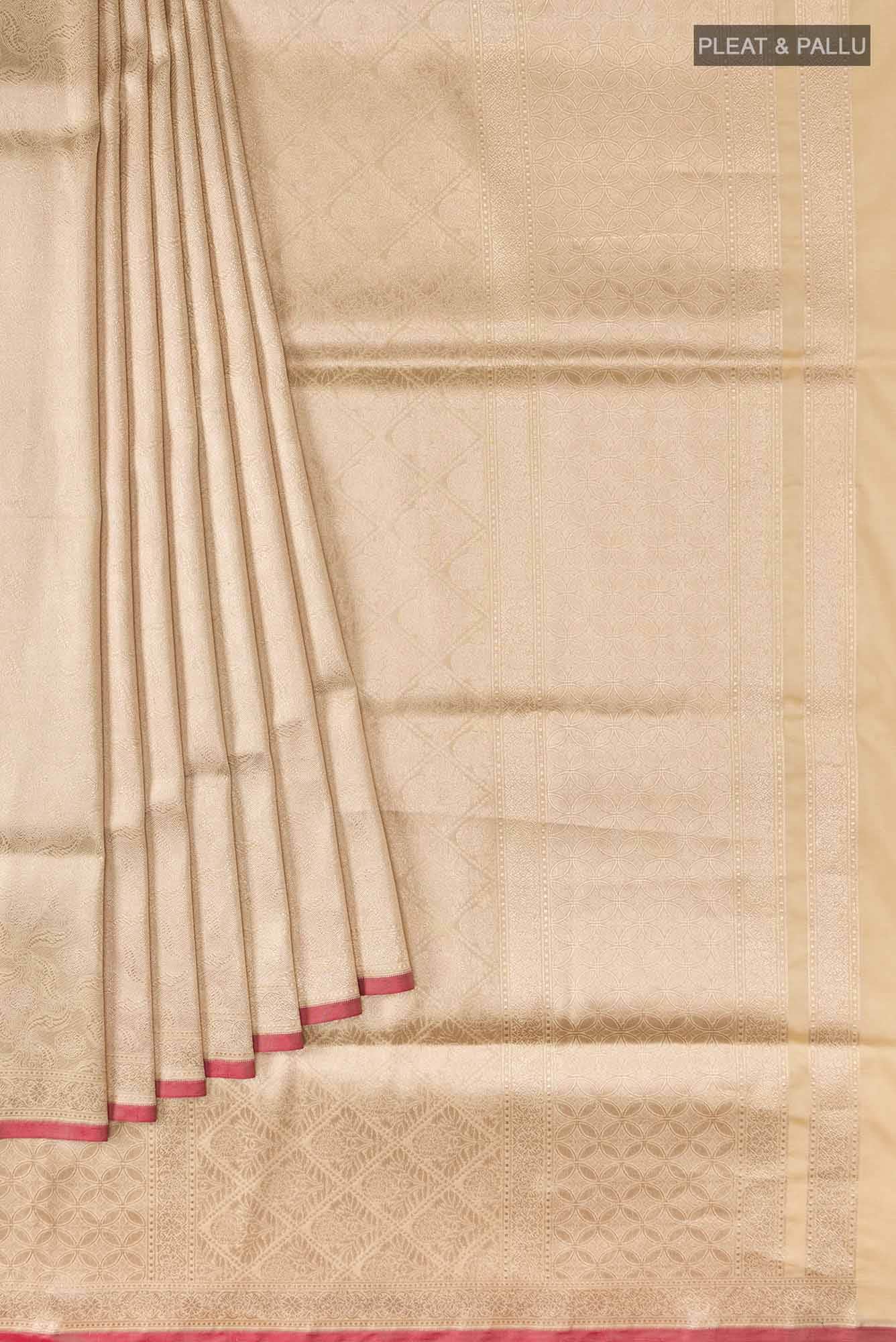 By The Bank of Ganges-Cream Banarasi Silk Saree - Image 2