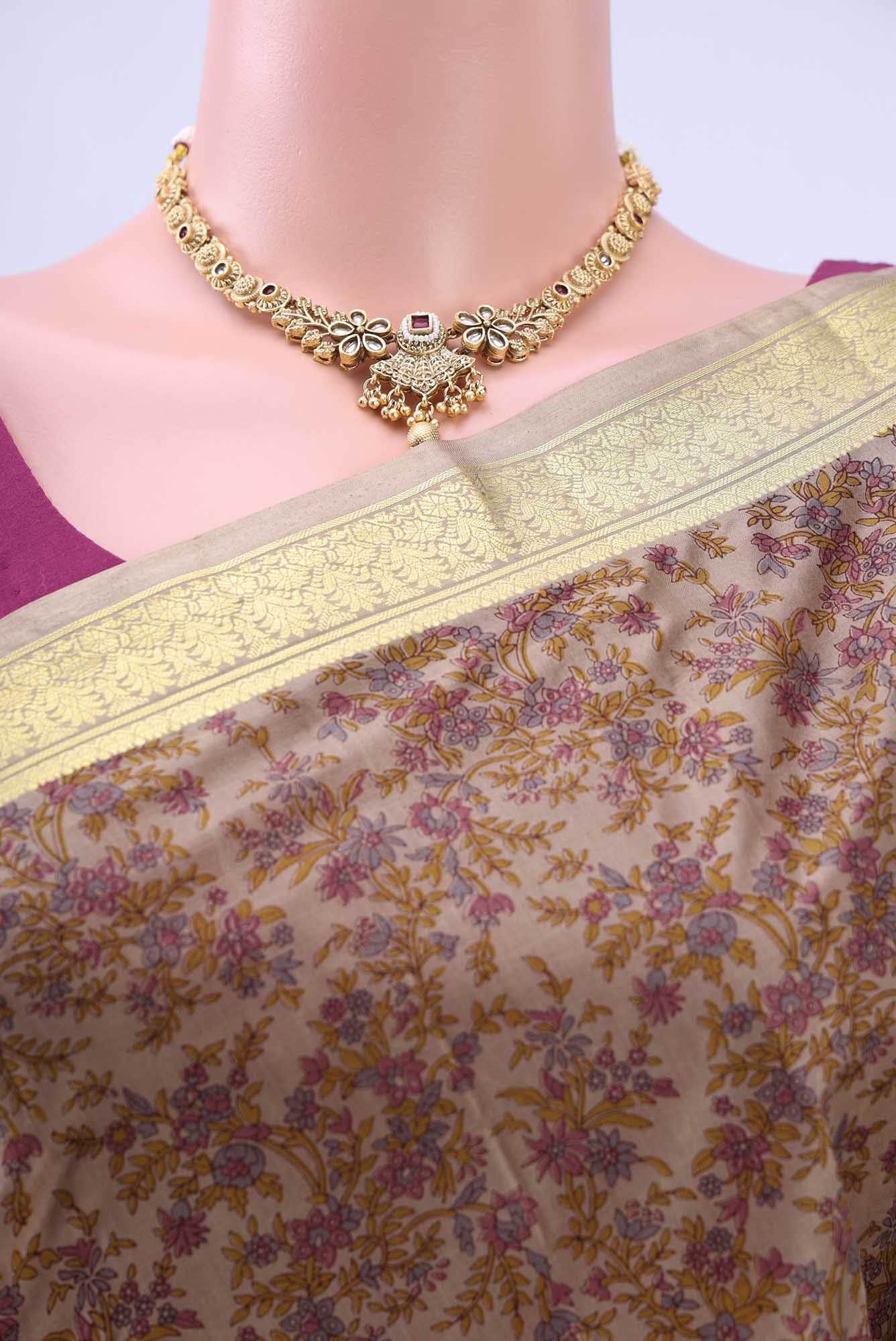 Caramel Printed Silk Saree - Image 3