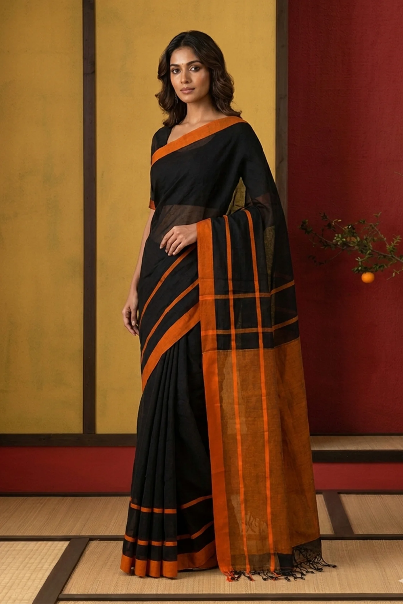 Chhaya-Black Cotton Saree