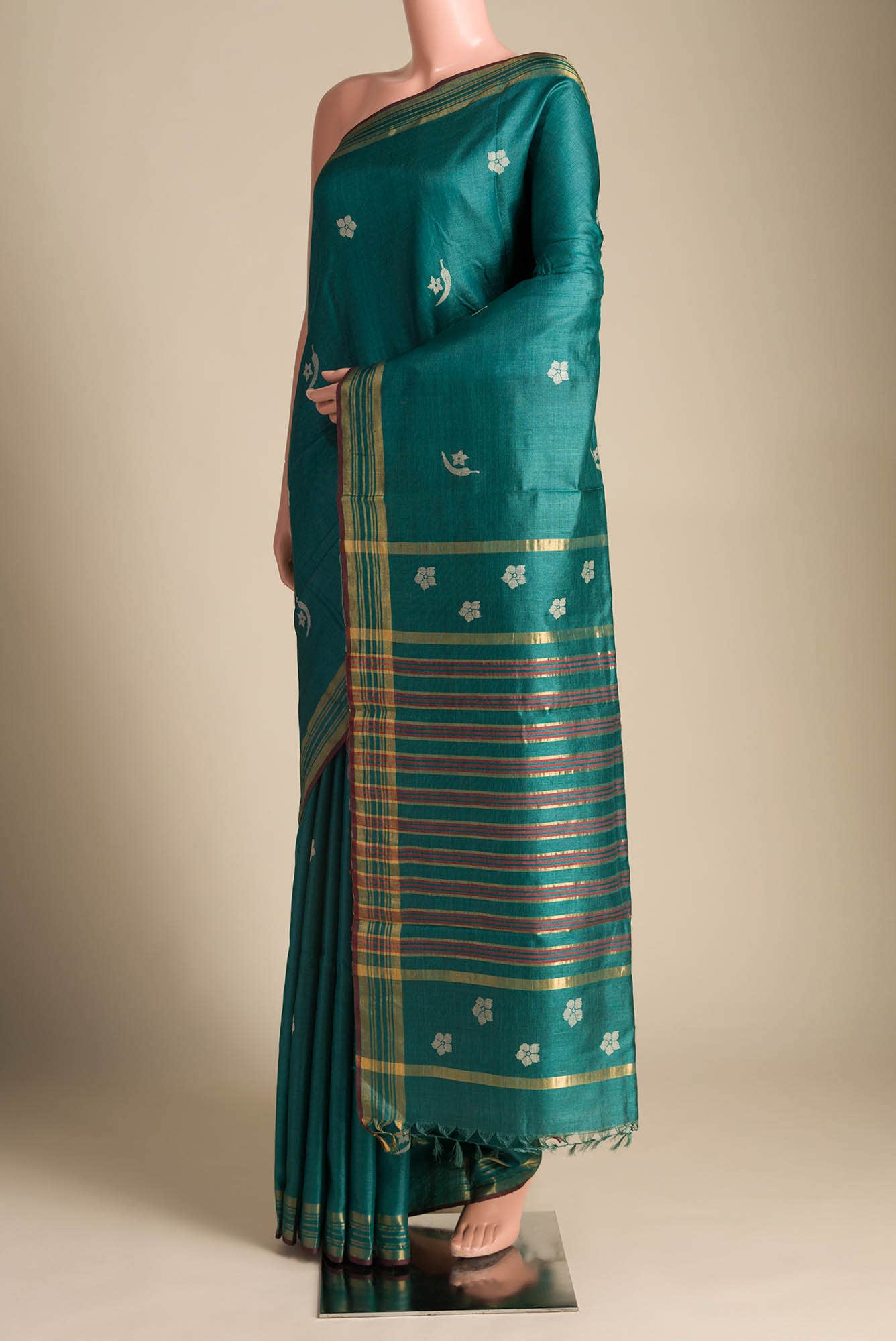 Chili Lily-Green Tussar Silk Saree - Image 3