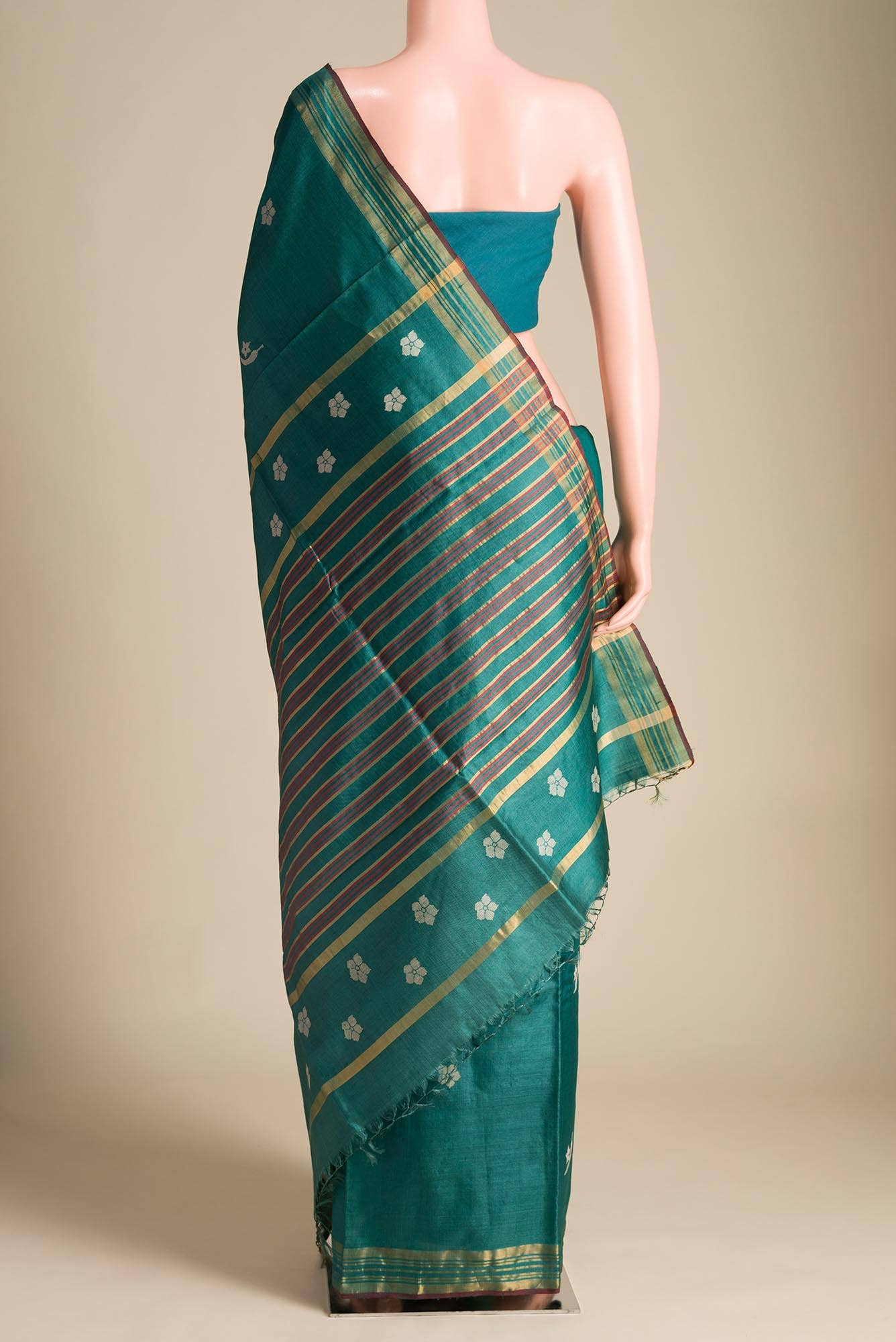 Chili Lily-Green Tussar Silk Saree - Image 4