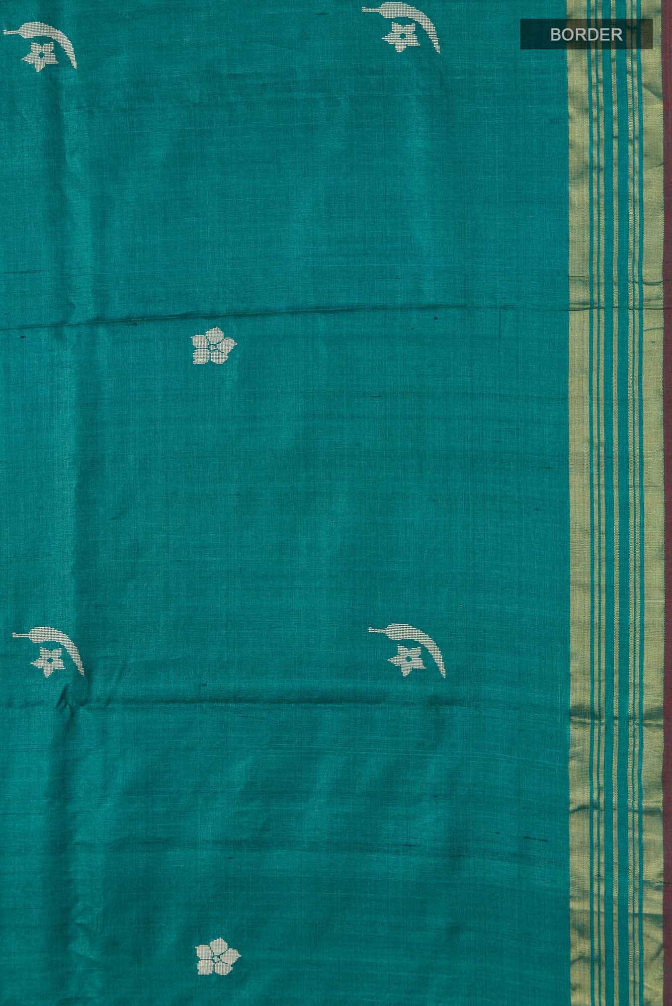 Chili Lily-Green Tussar Silk Saree - Image 7