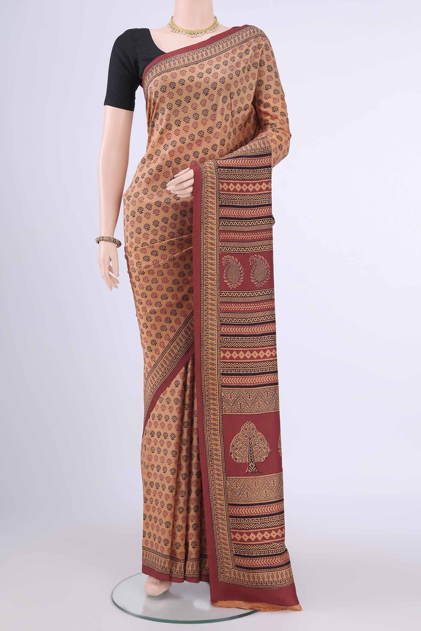 Cinnamon Printed Silk Saree