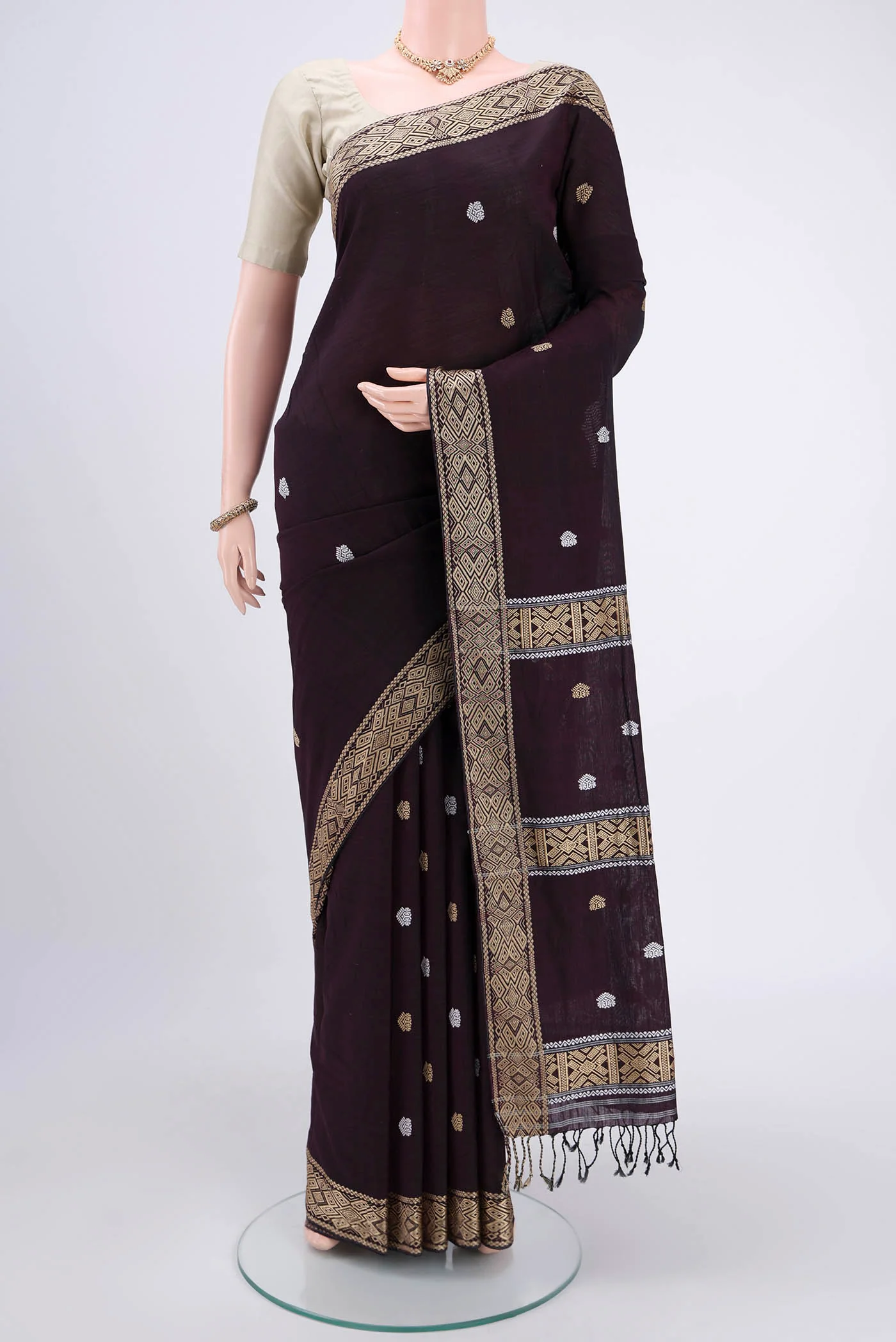 Coffee Brown Assam Cotton Saree