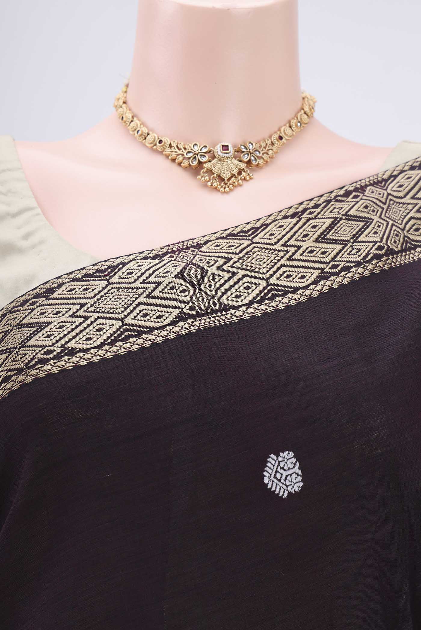 Coffee Brown Assam Cotton Saree - Image 2