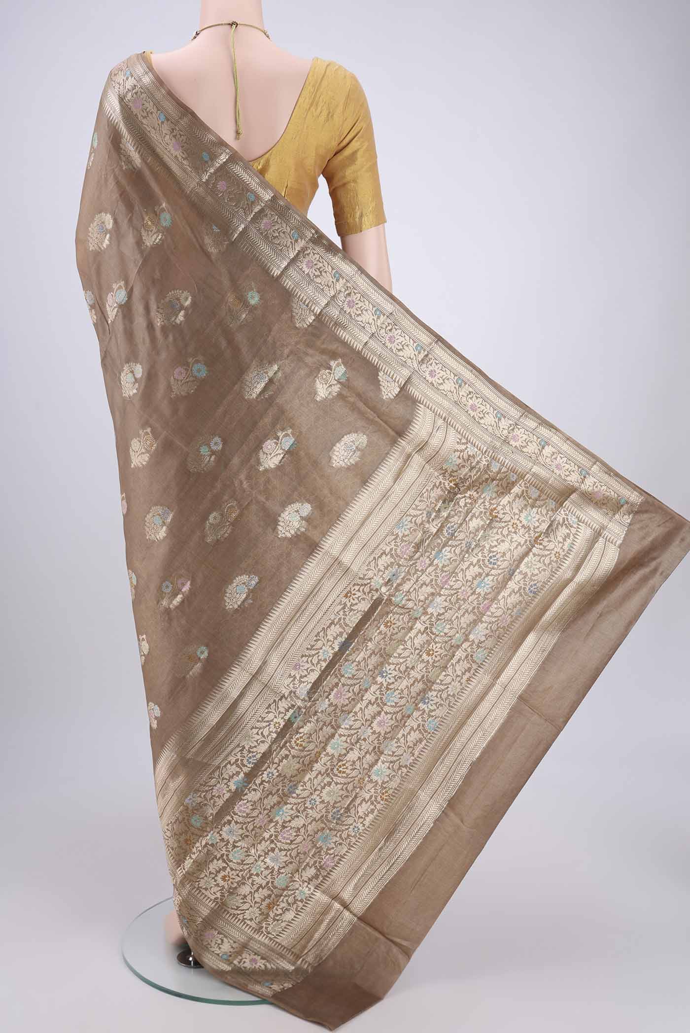 Beige Banarasi Tussar Silk Saree - Image 3