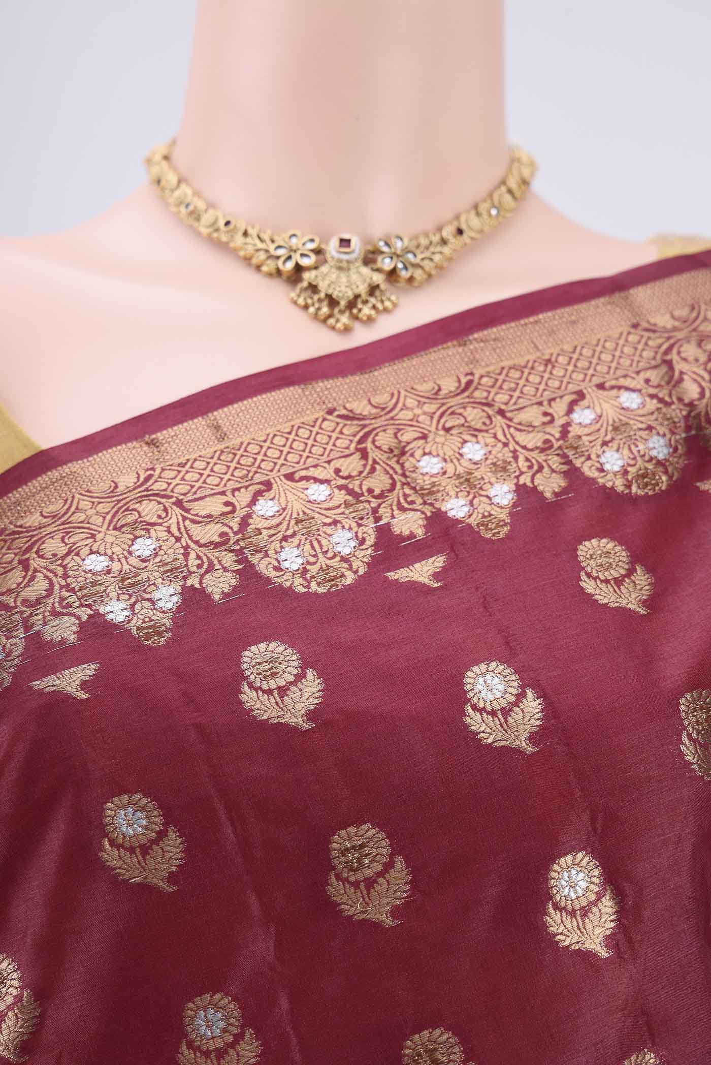 Maroon Banarasi Tussar Silk Saree - Image 2