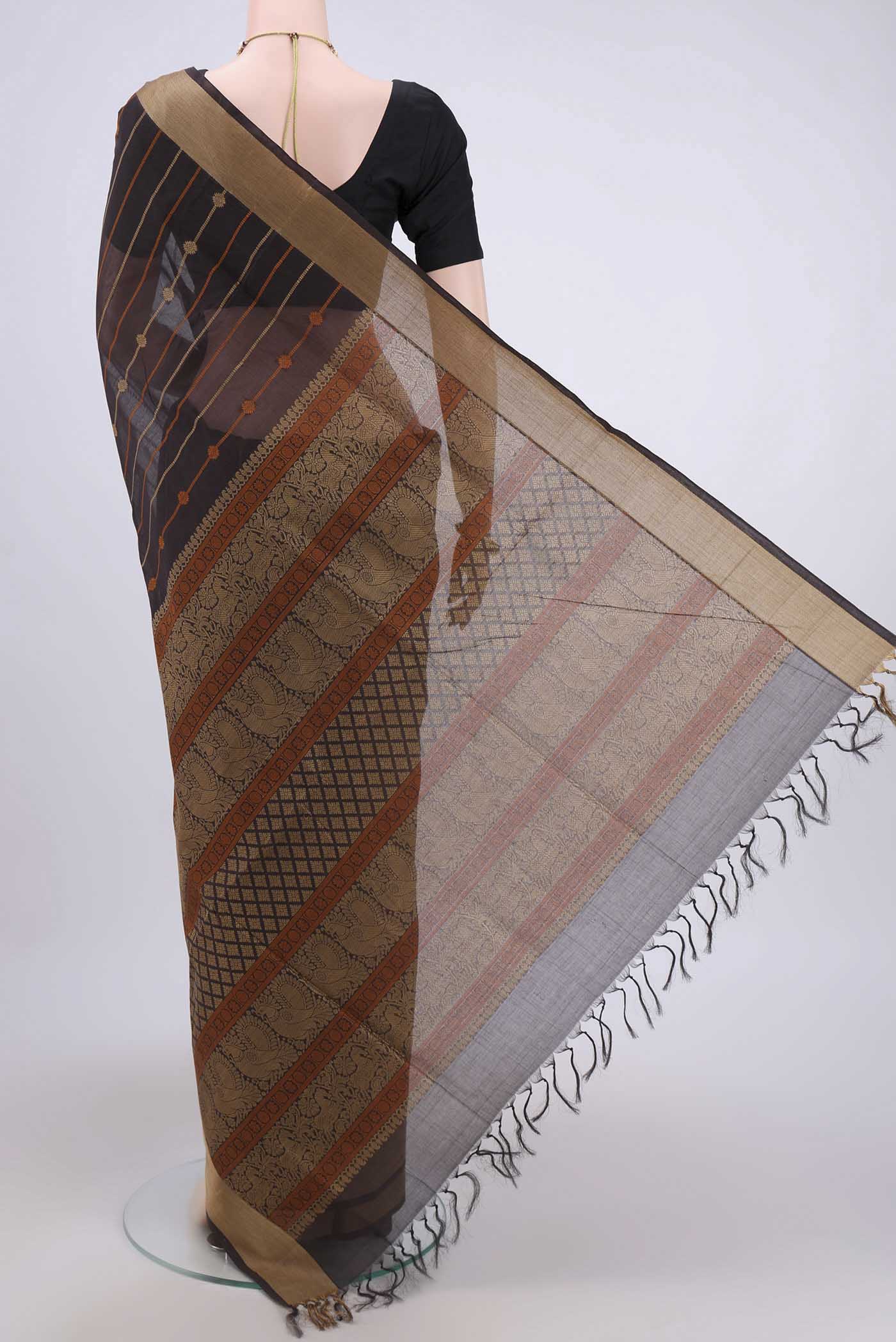 Coffee Brown Coimbatore Cotton Saree - Image 3