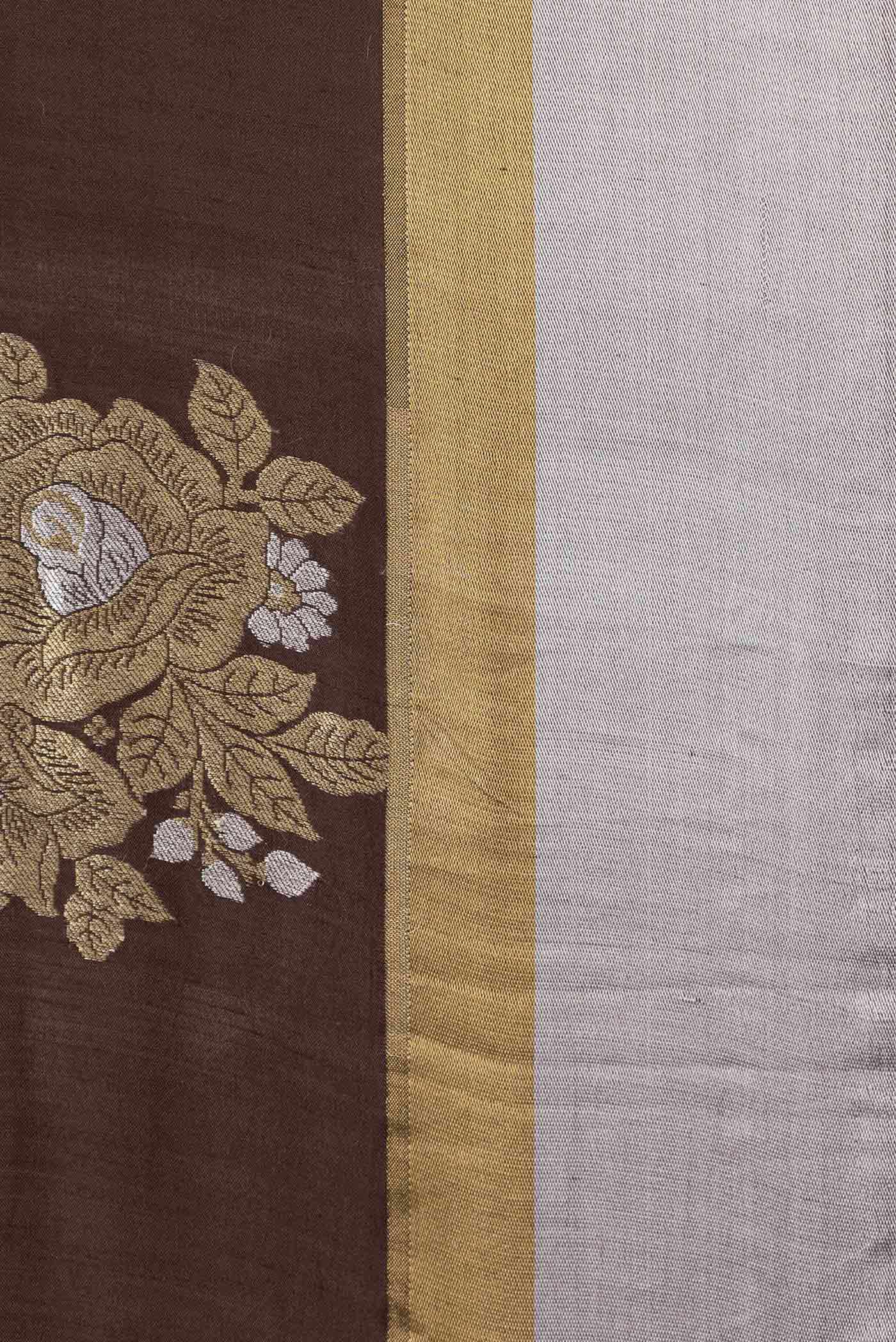 Coffee Brown Banarasi Tussar Silk Saree - Image 3