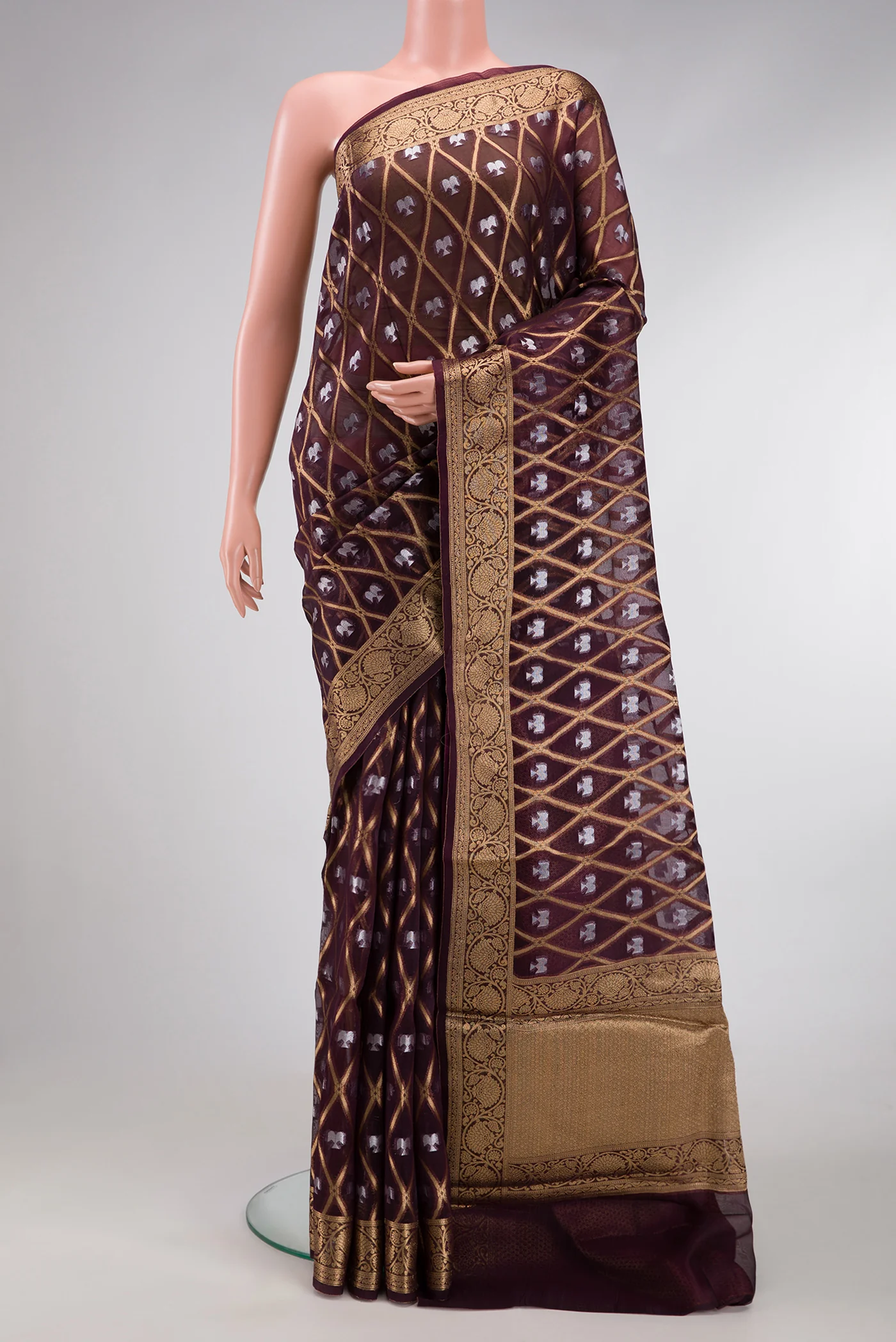 Coffee Brown Organza Silk Saree