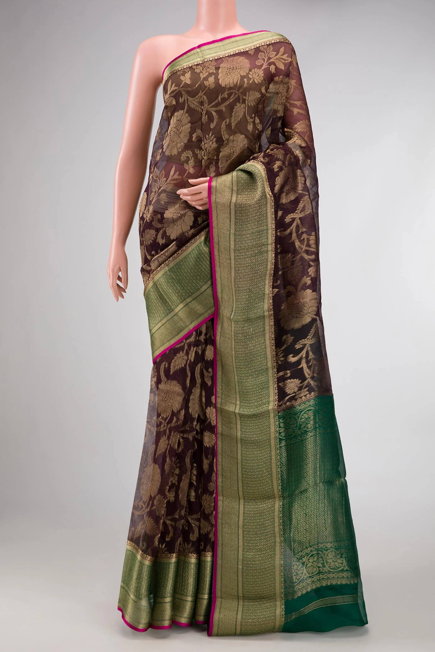 Coffee Brown Blended Organza Silk Saree