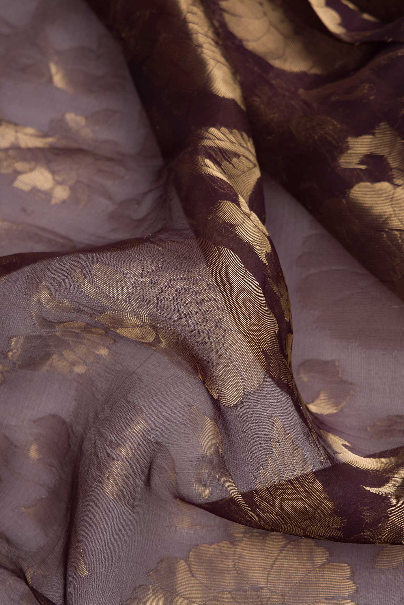Coffee Brown Blended Organza Silk Saree - Image 2