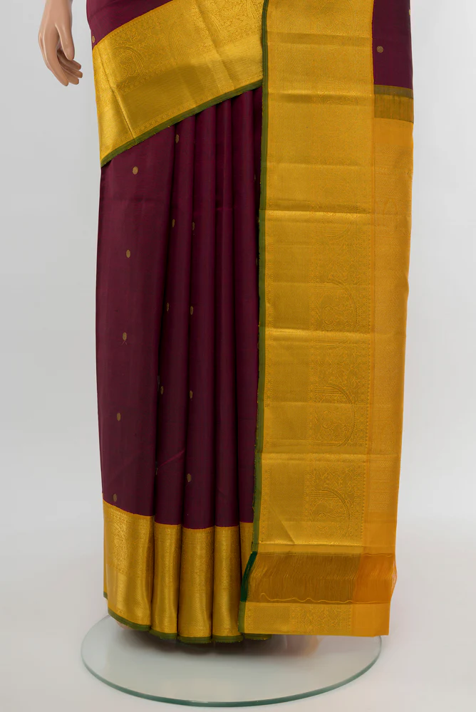 Pure Silk Pure Zari Coffee Brown Kanjivaram Saree - Image 3