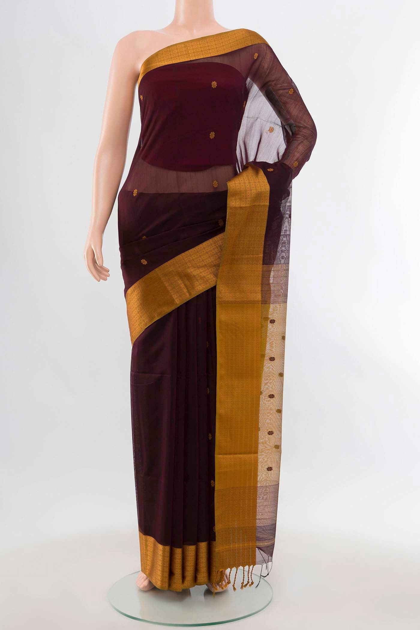 Coffee Brown Maheshwari Silk Cotton Saree
