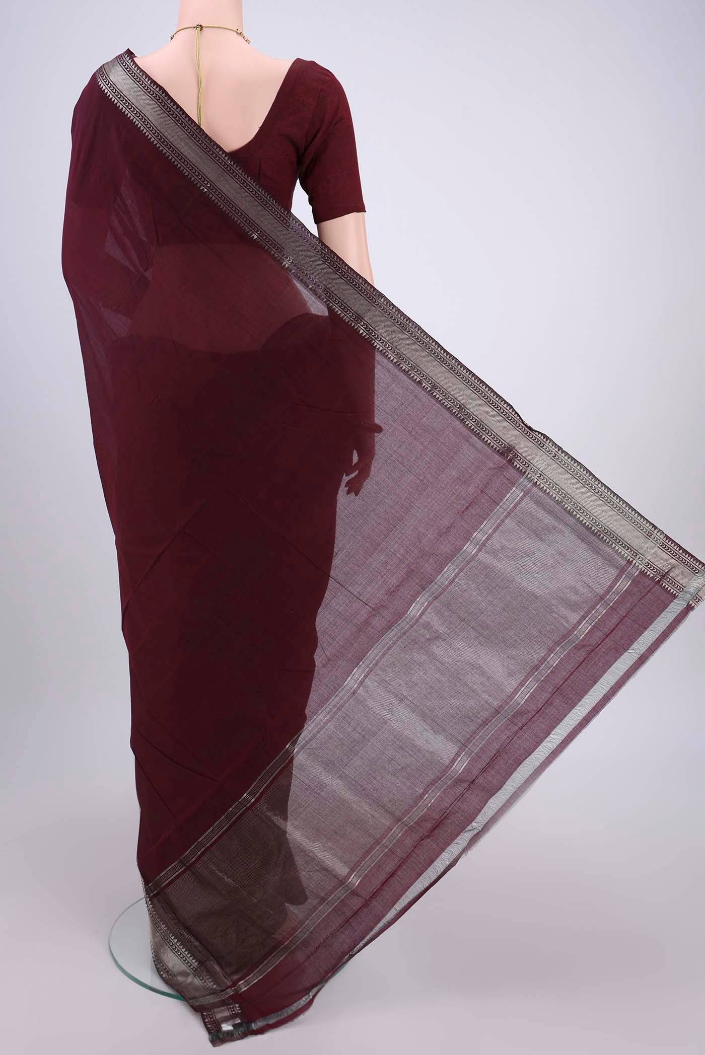 Coffee Brown Mangalagiri Cotton Saree - Image 3