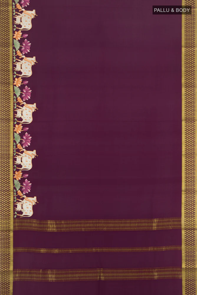 Purple Mysore Crepe Saree - Image 5