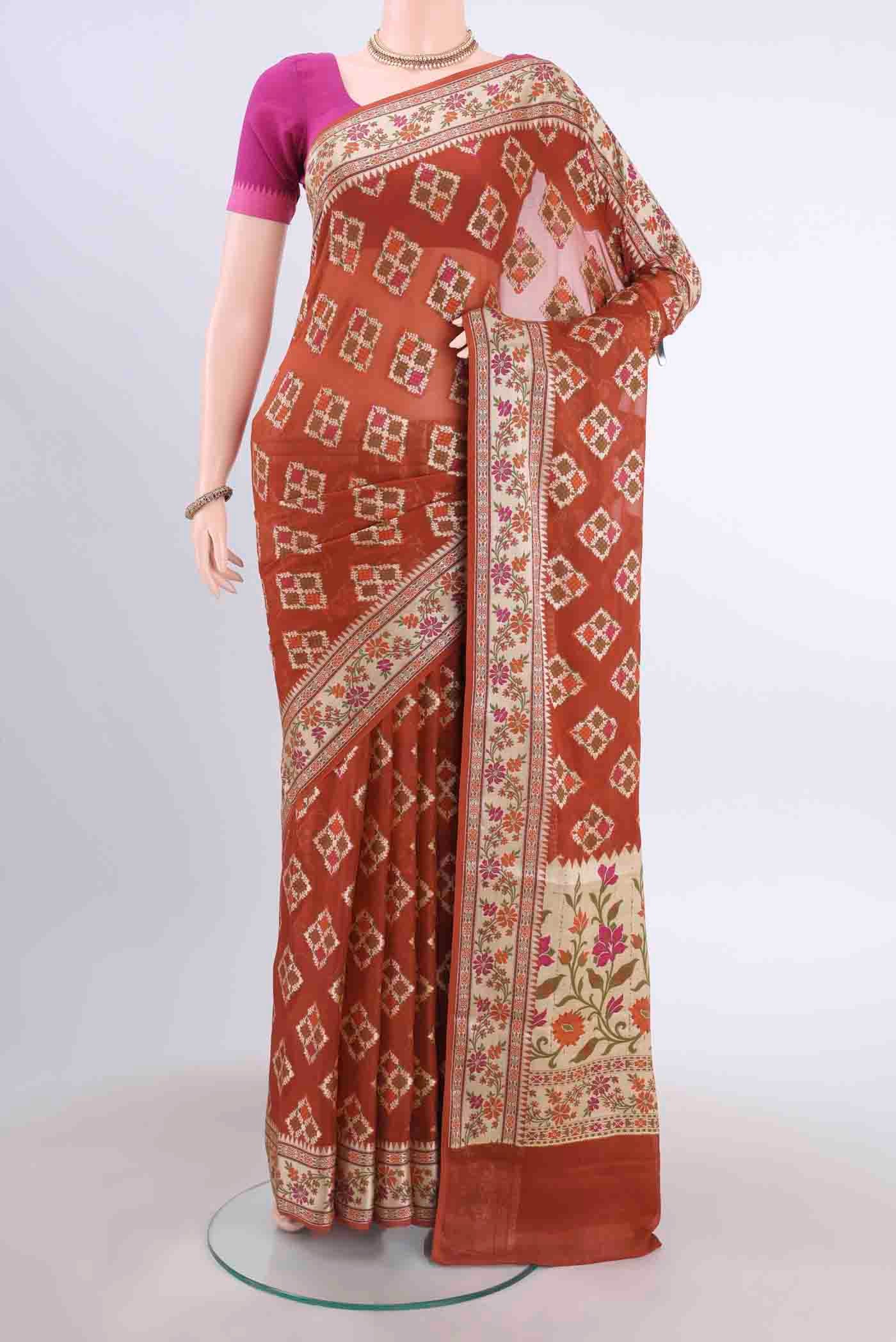 Brown Banarasi Georgette Saree