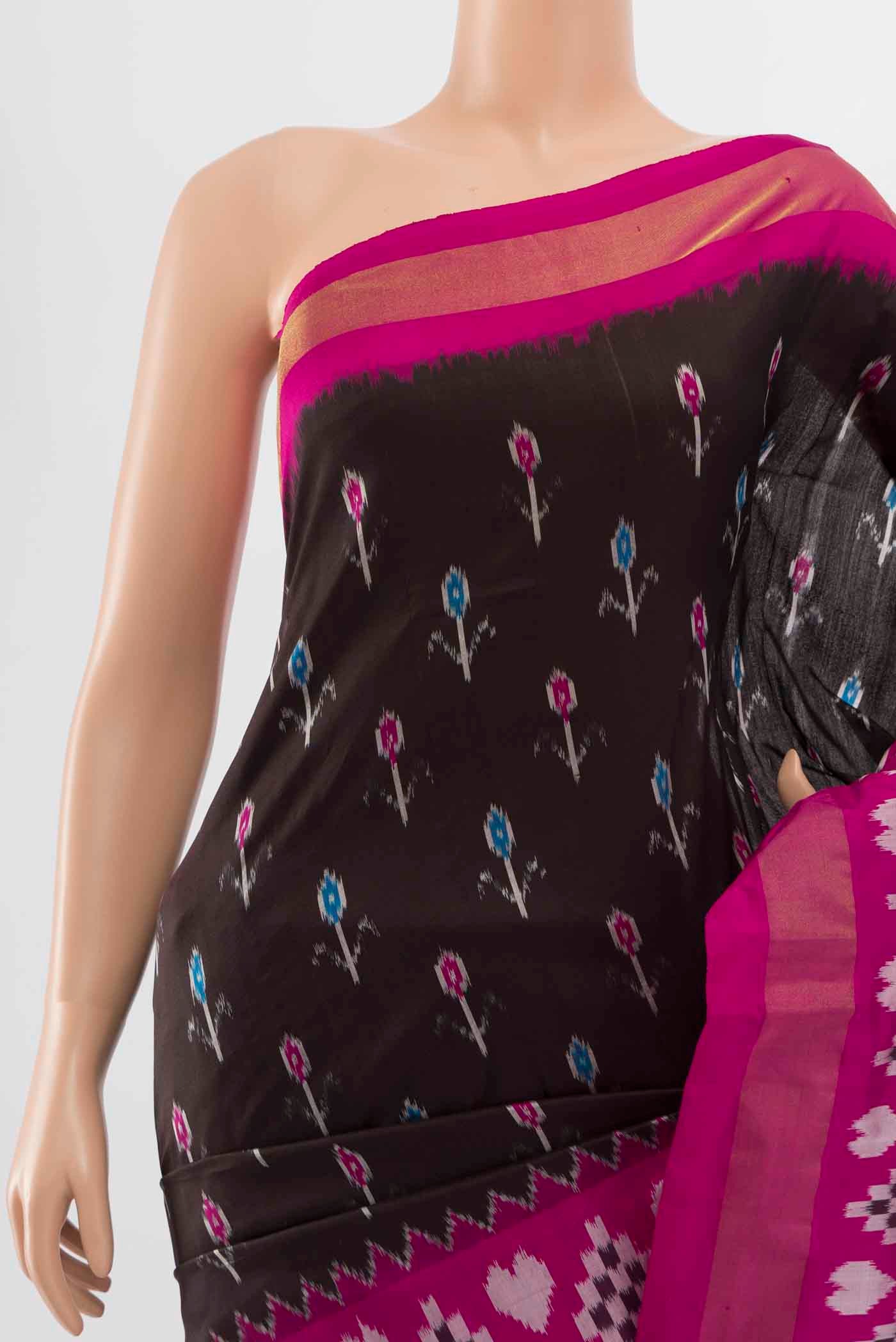 Coffee Brown Pochampally Silk Saree - Image 2