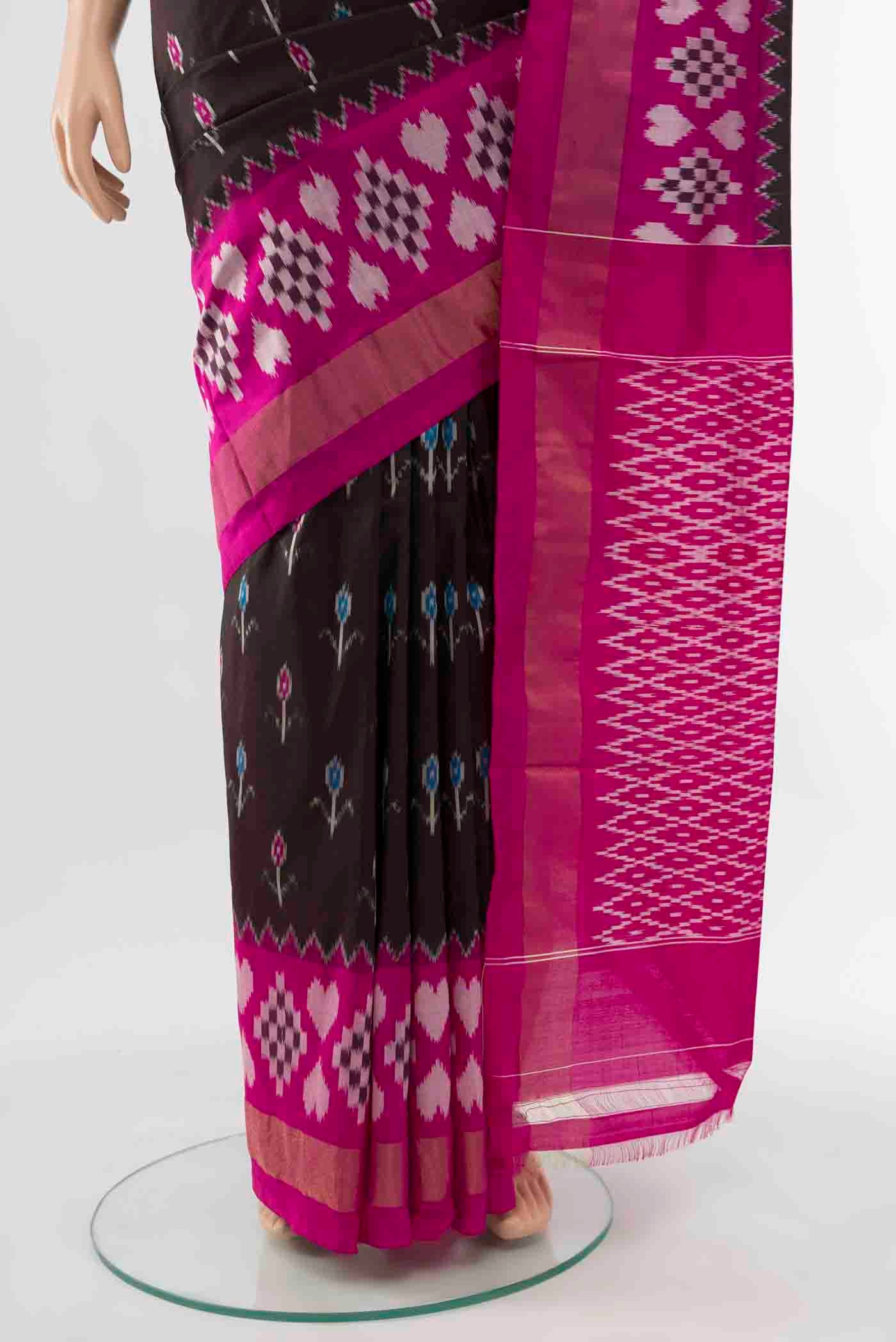 Coffee Brown Pochampally Silk Saree - Image 3