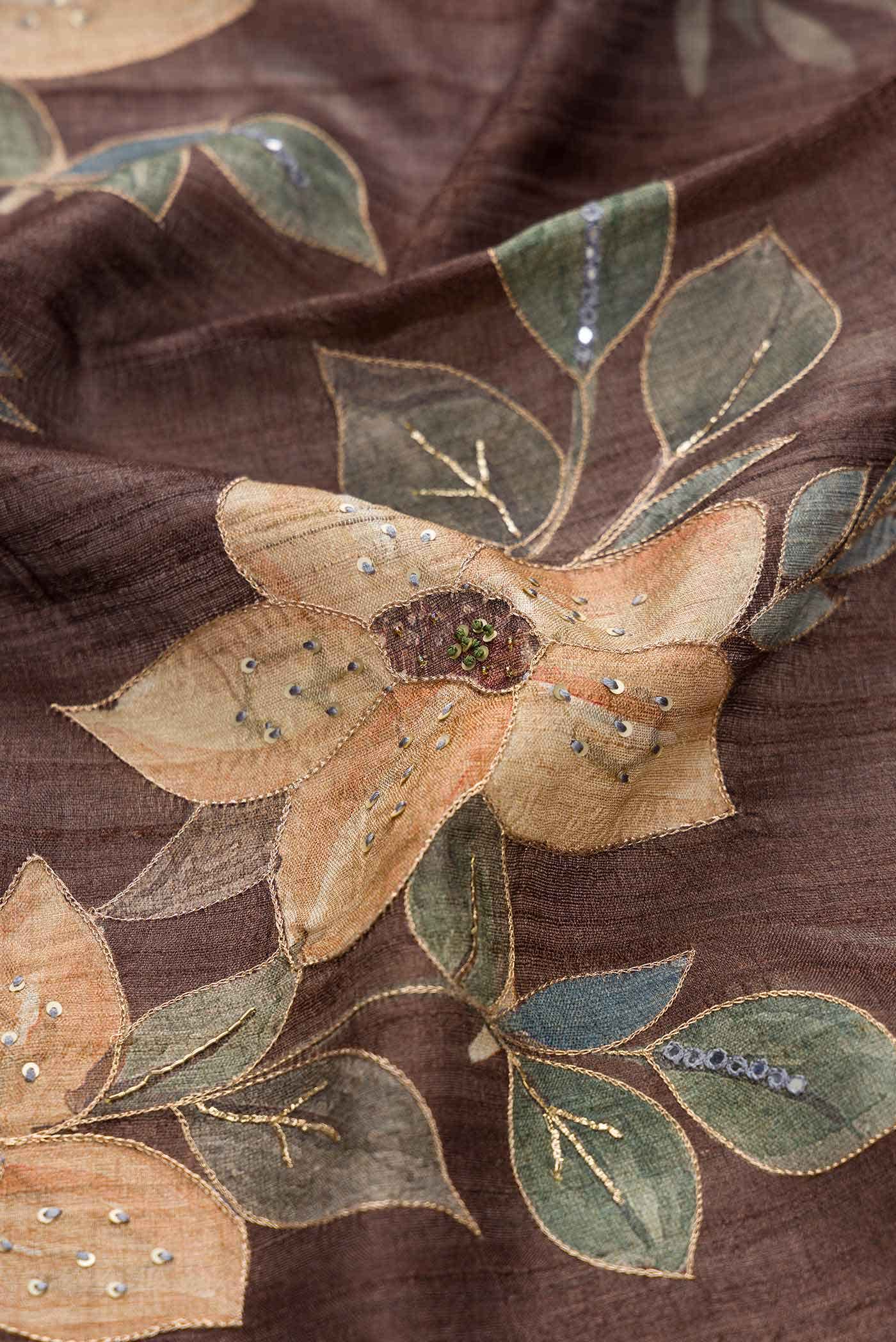 Coffee Brown Tussar Silk Saree - Image 3
