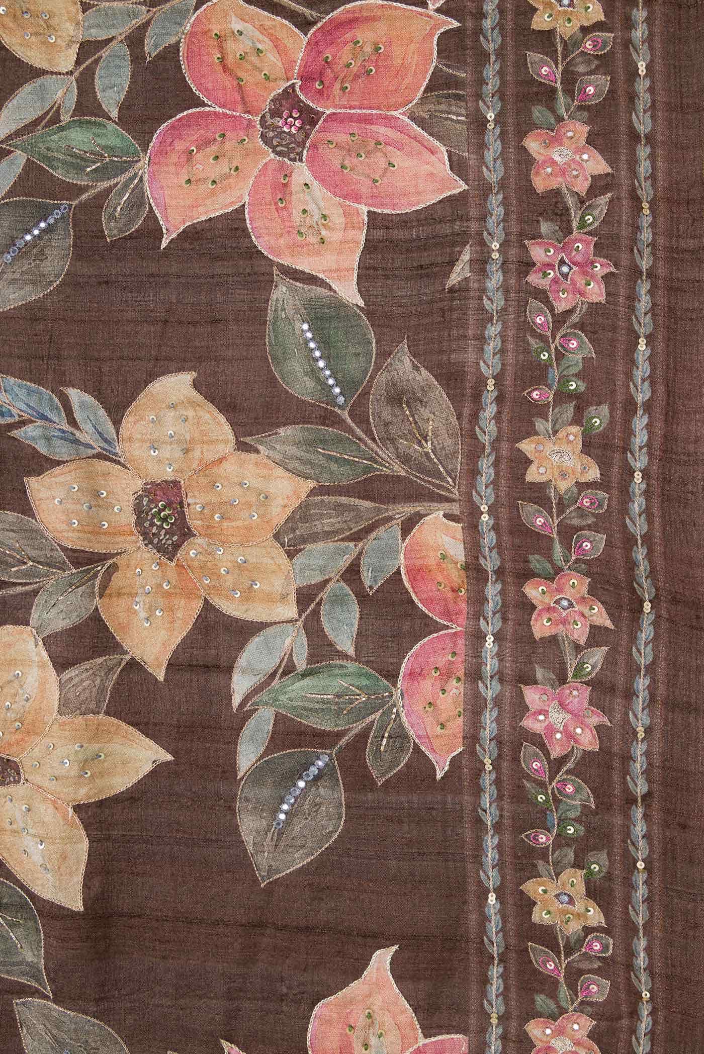 Coffee Brown Tussar Silk Saree - Image 5