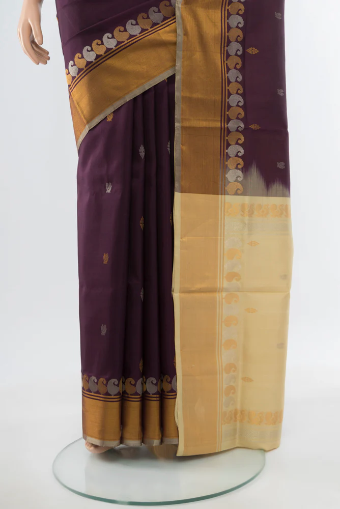 Dark Mauve Uppada Silk Saree - Image 3