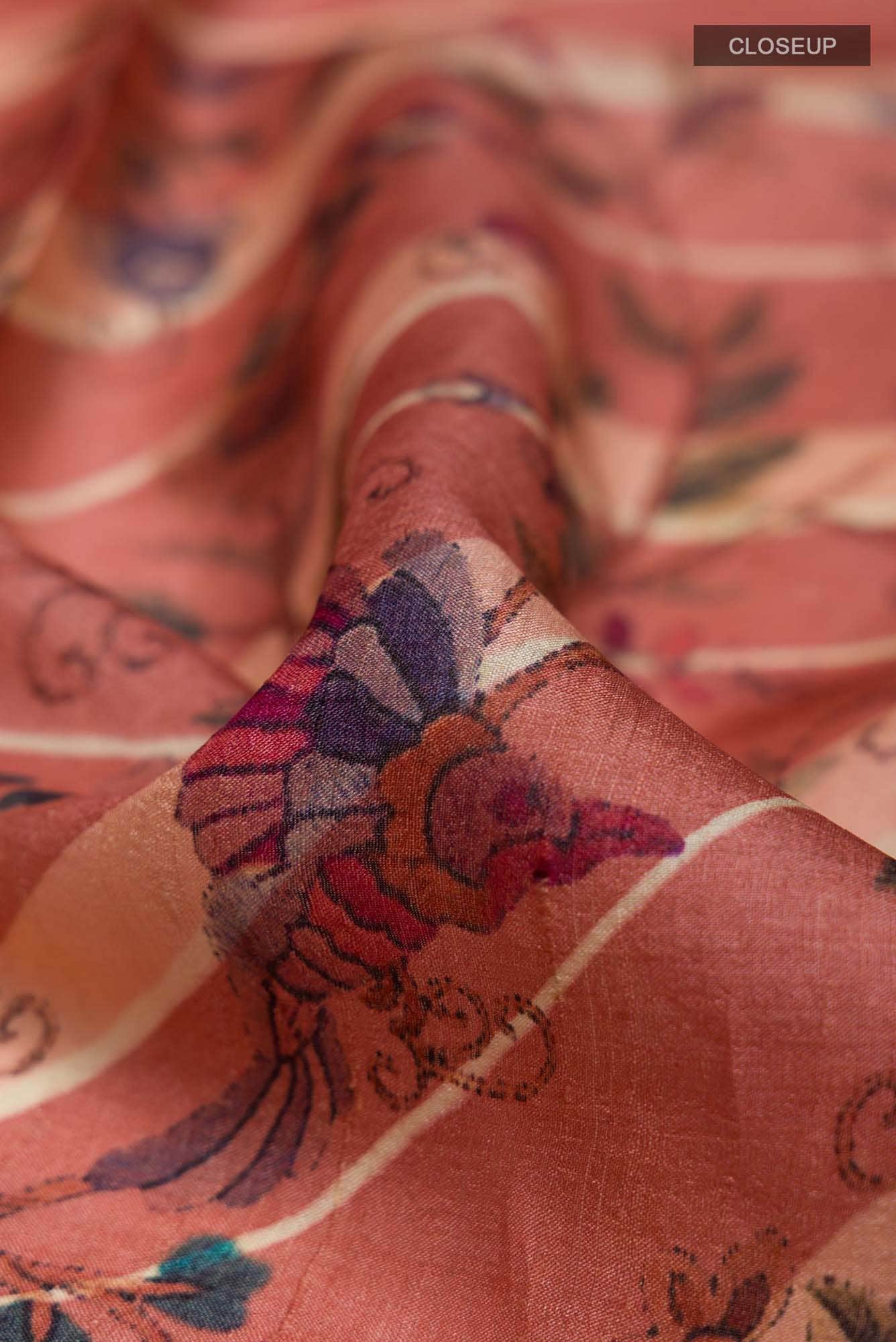 Coral Bhagalpuri Tussar Silk Saree - Image 2