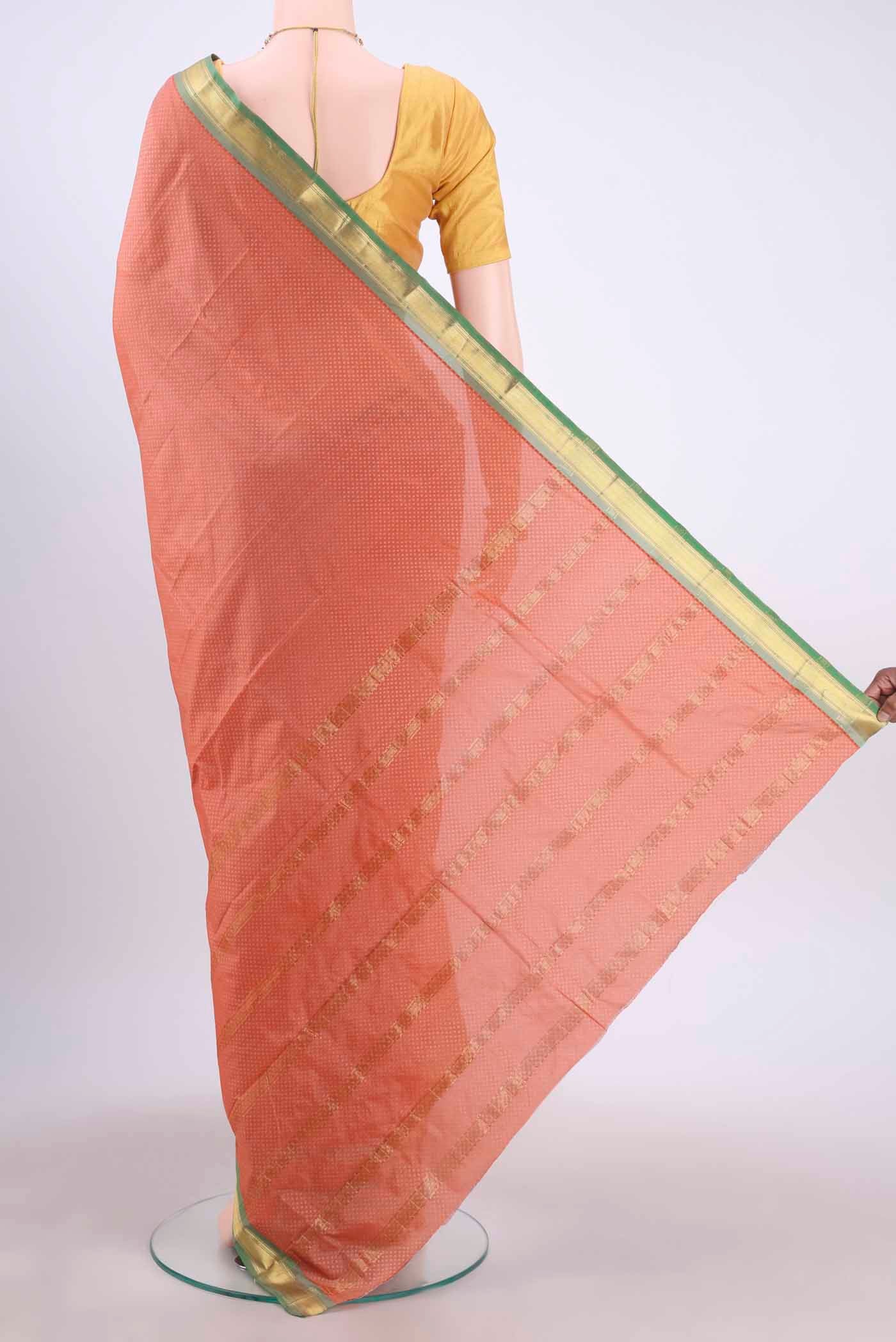 Coral Dual Tone Blended Bangalore Silk Saree - Image 3