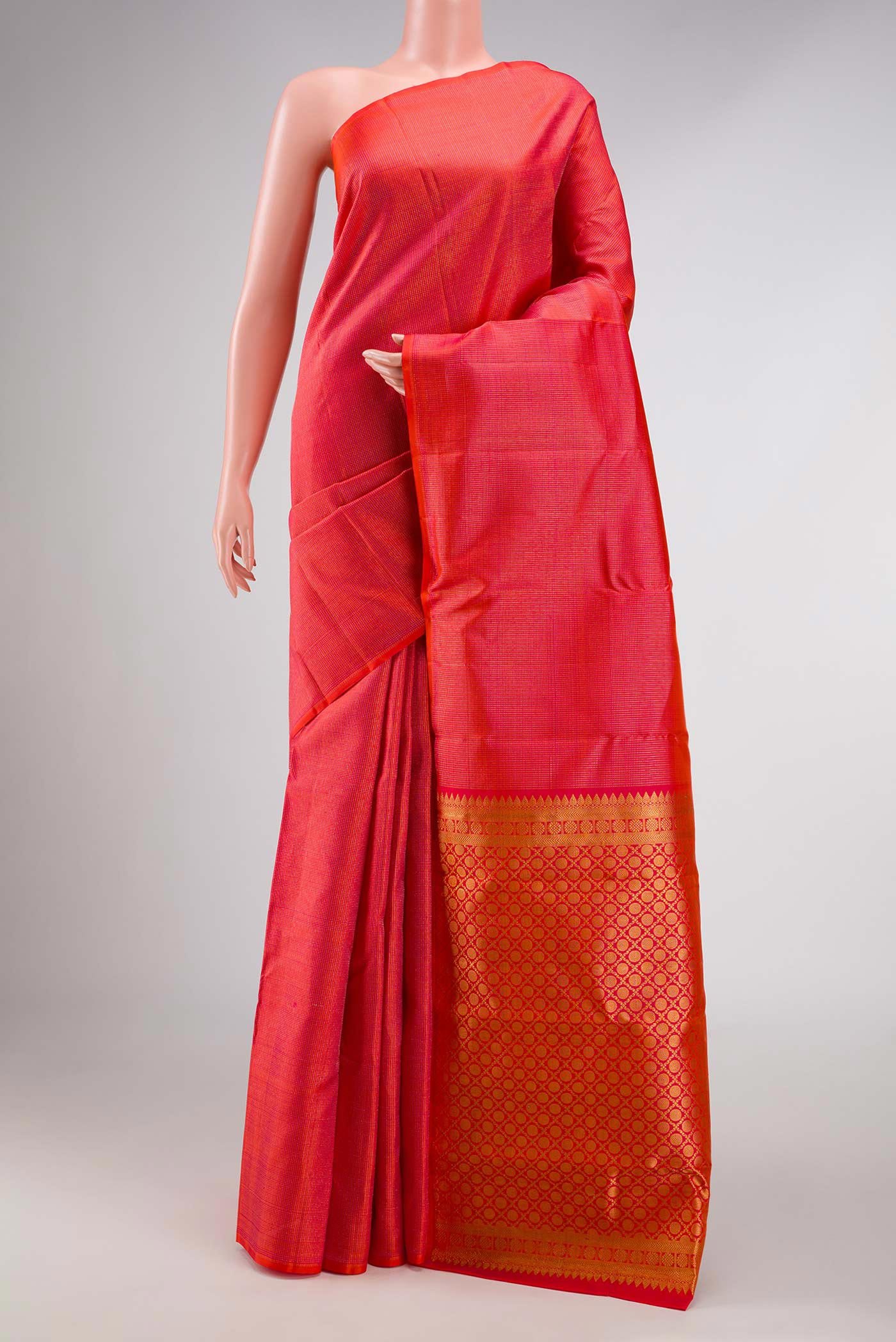 Coral Dual Tone Kanchipuram Silk Saree