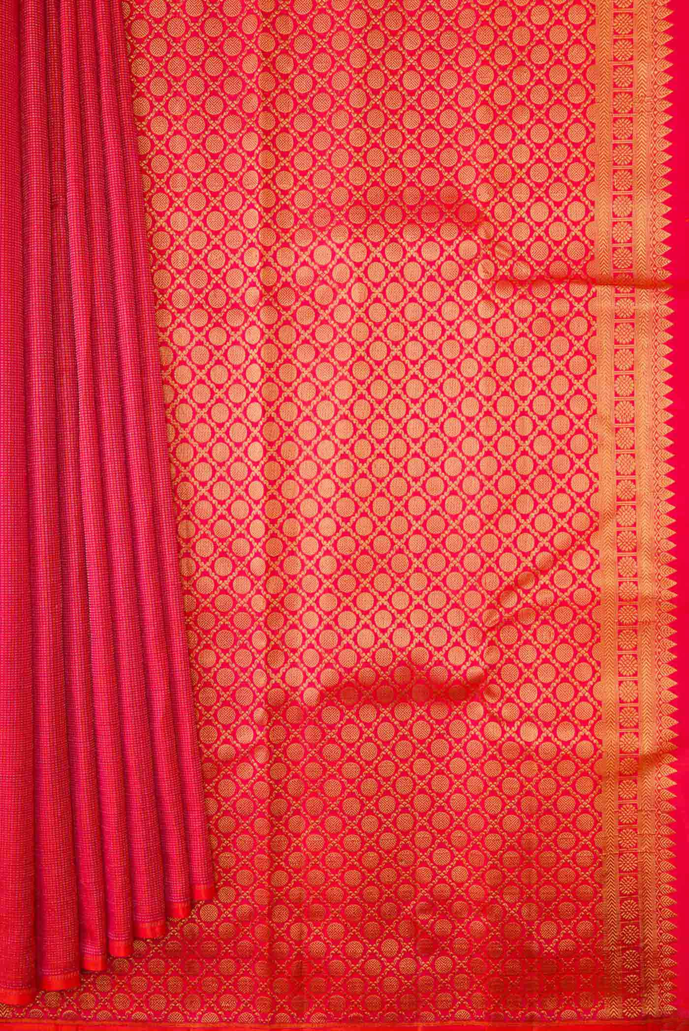 Coral Dual Tone Kanchipuram Silk Saree - Image 3