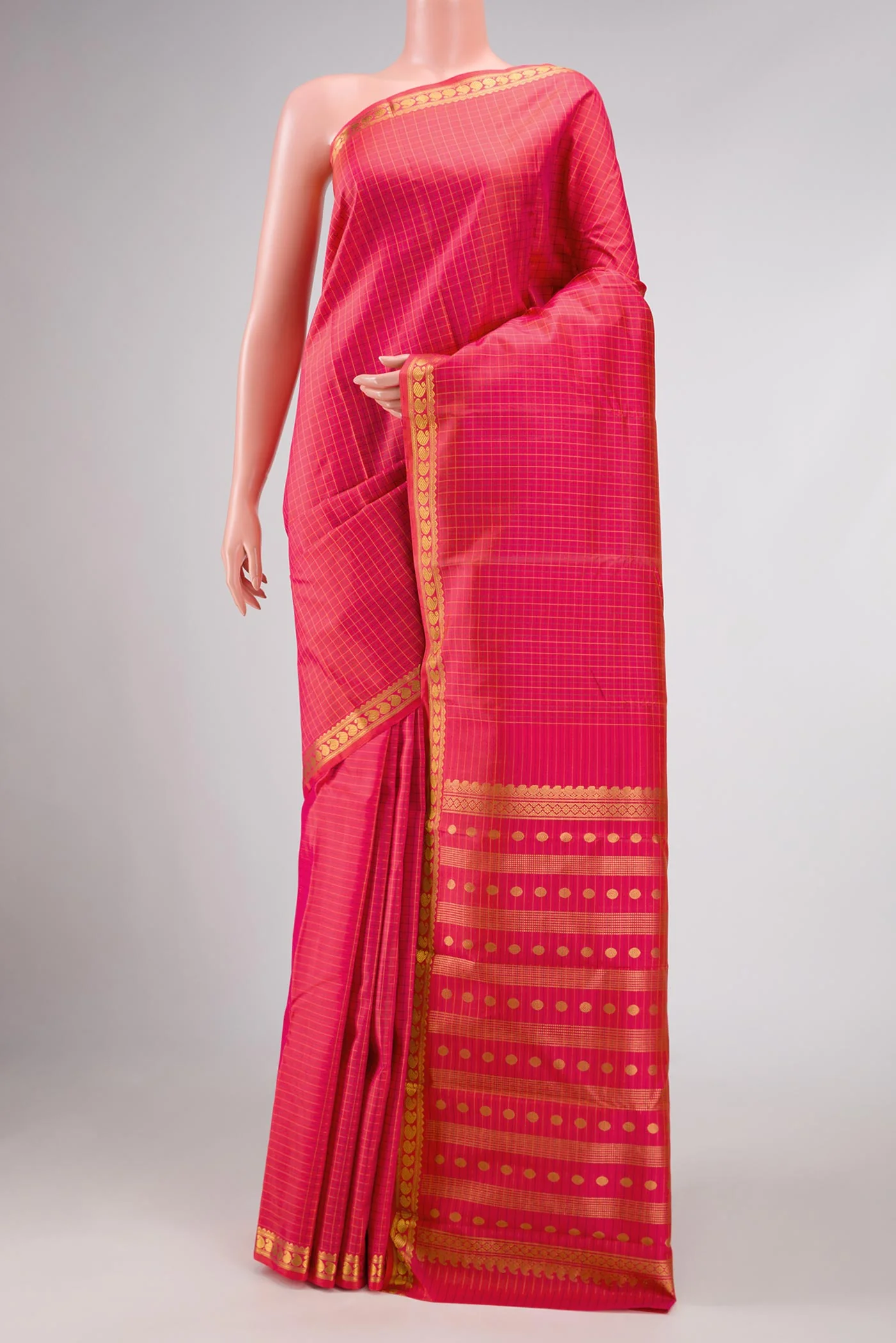 Coral Dual Tone Kanchipuram Silk Saree