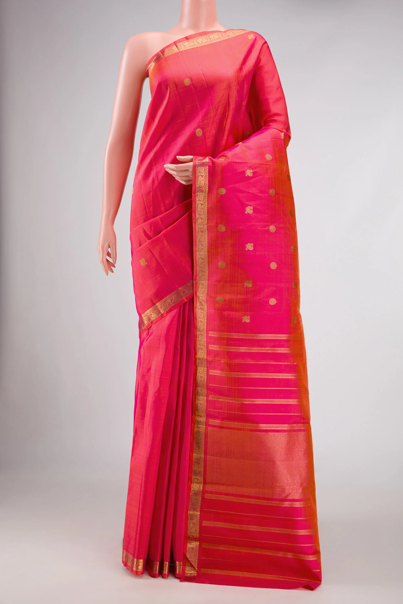 Pure Silk Pure Zari Pink with Orange Color Kanchipuram Saree
