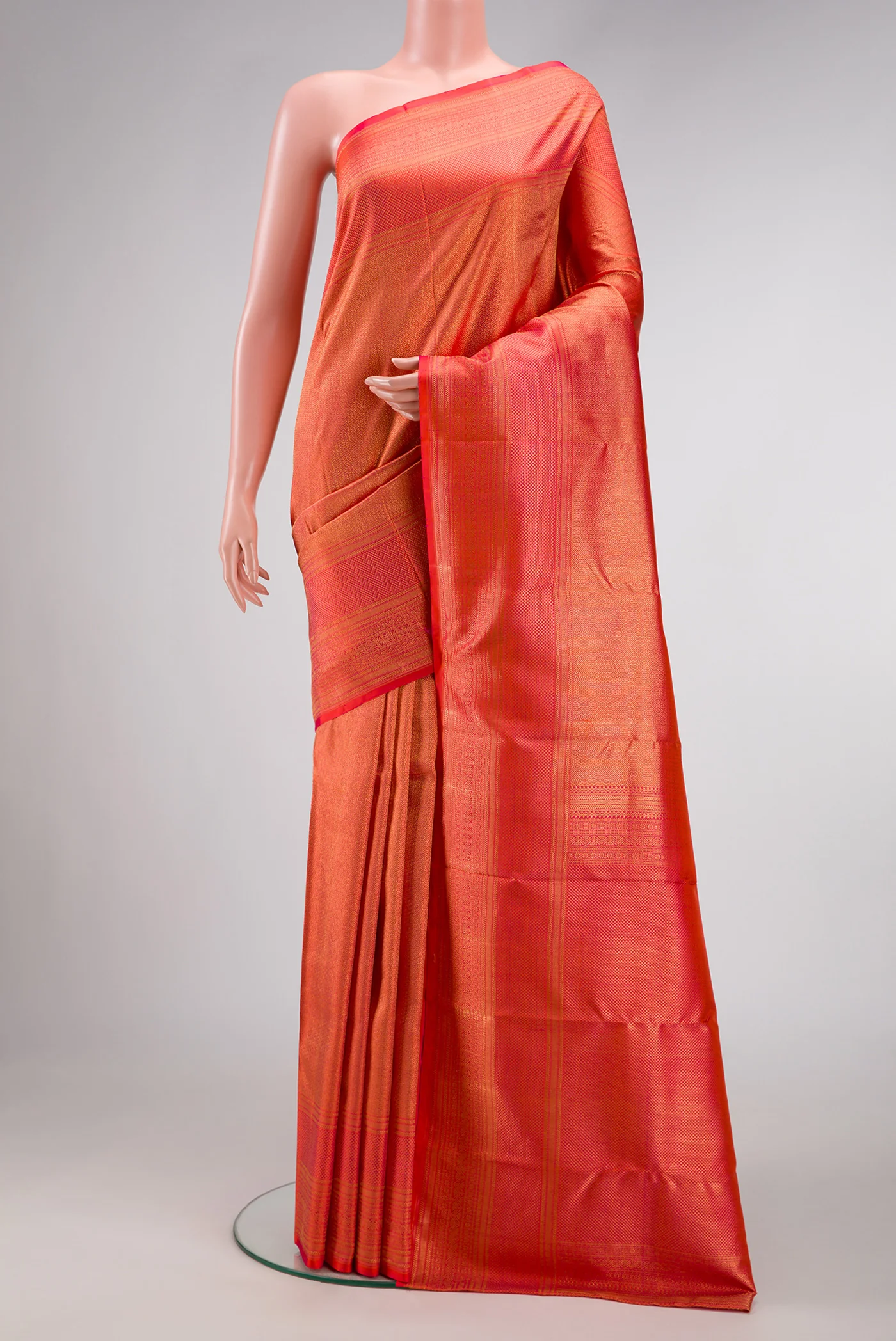 Pink with Orange Color Kanchipuram Silk Saree
