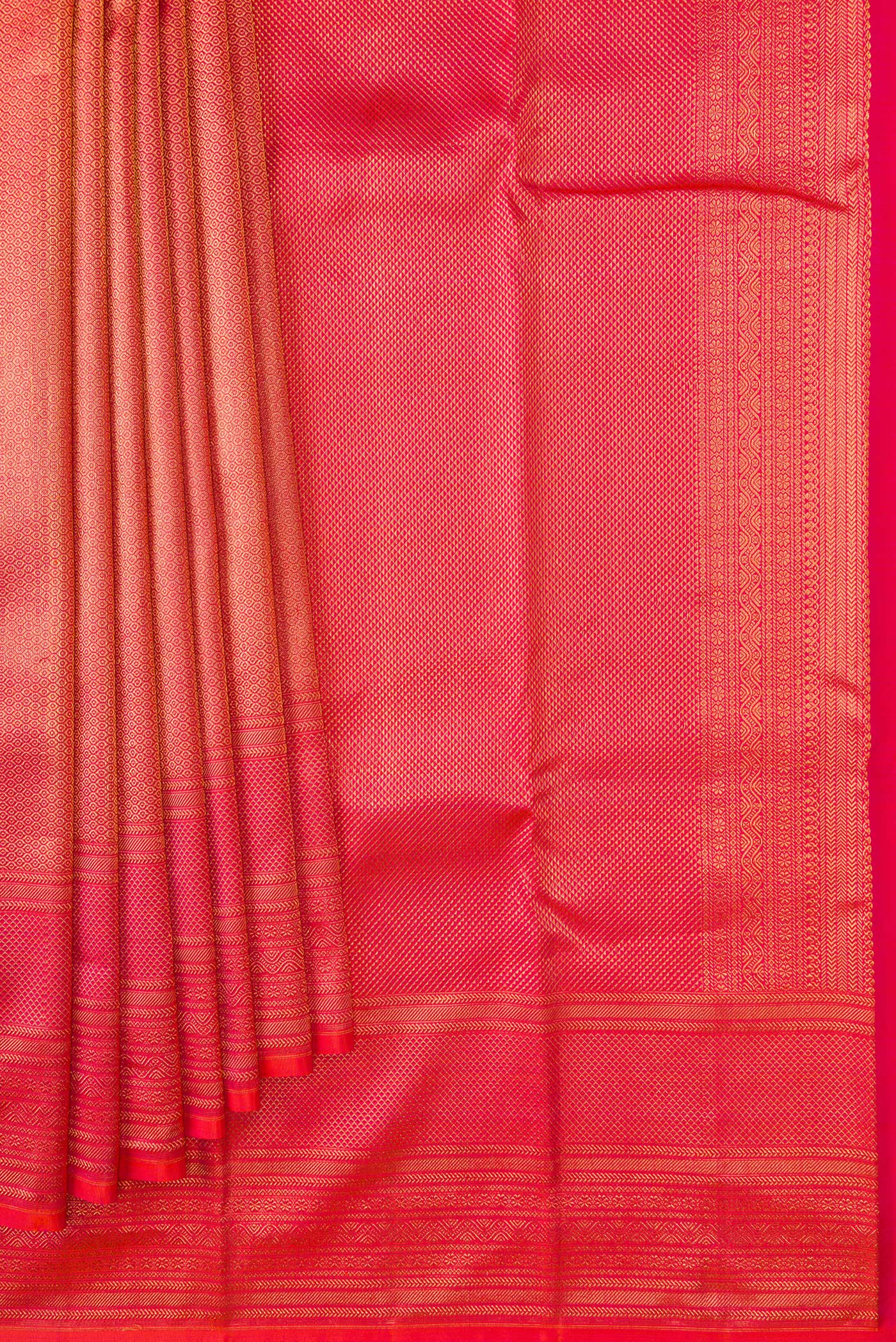 Pink with Orange Color Kanchipuram Silk Saree - Image 4