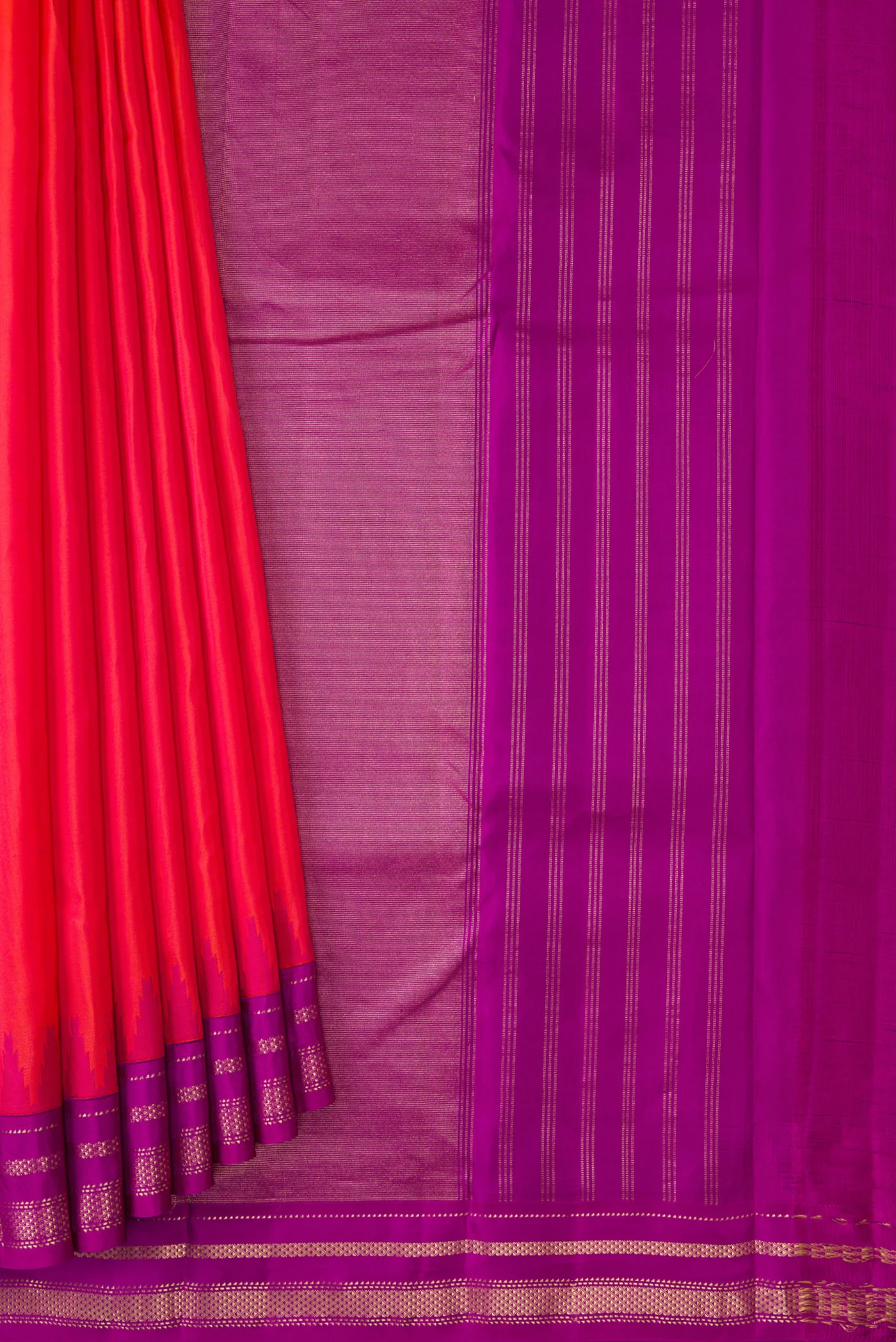 Orange with Pink Color Kanchipuram Silk Saree - Image 4