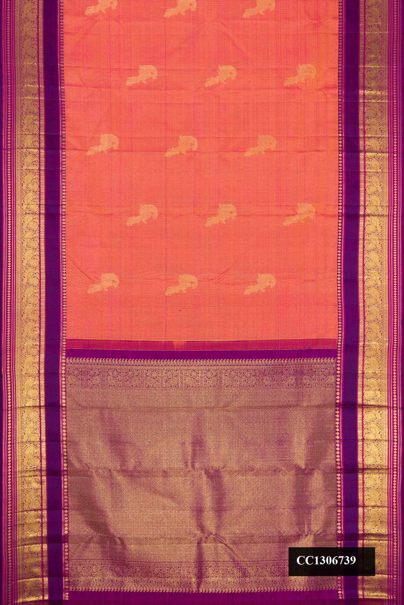 Coral Dual Tone Kanchipuram Silk Saree