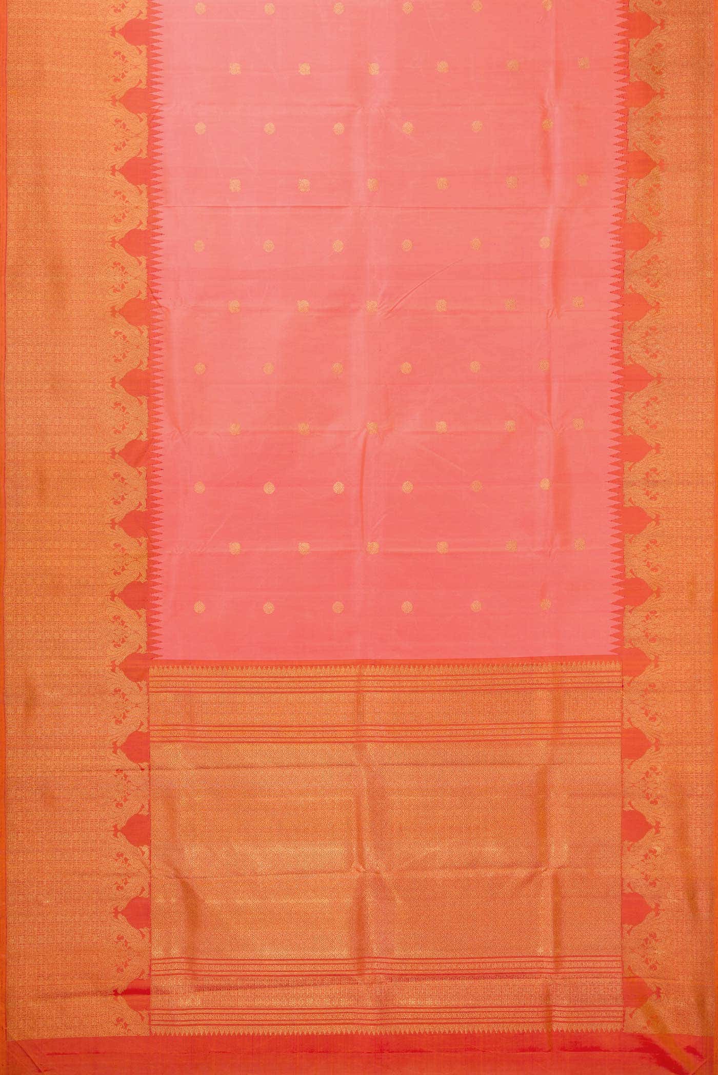 Coral Dual Tone Kanjivaram Silk Saree - Image 4