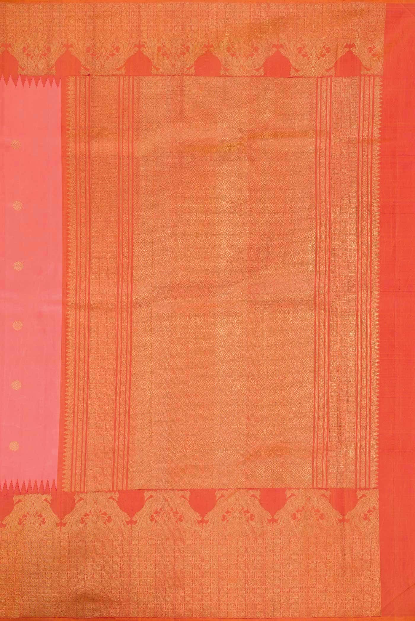 Coral Dual Tone Kanjivaram Silk Saree - Image 5