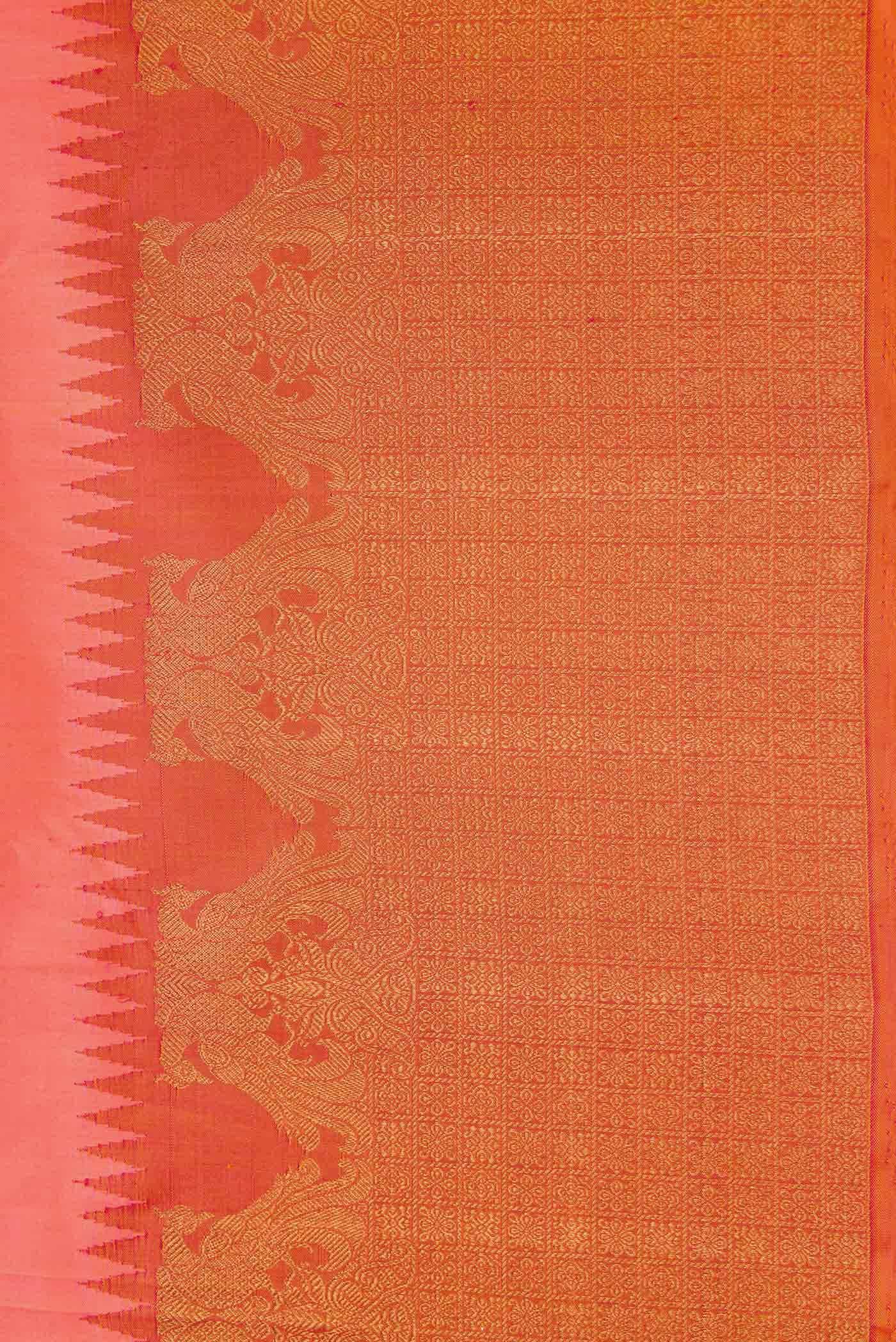 Coral Dual Tone Kanjivaram Silk Saree - Image 6