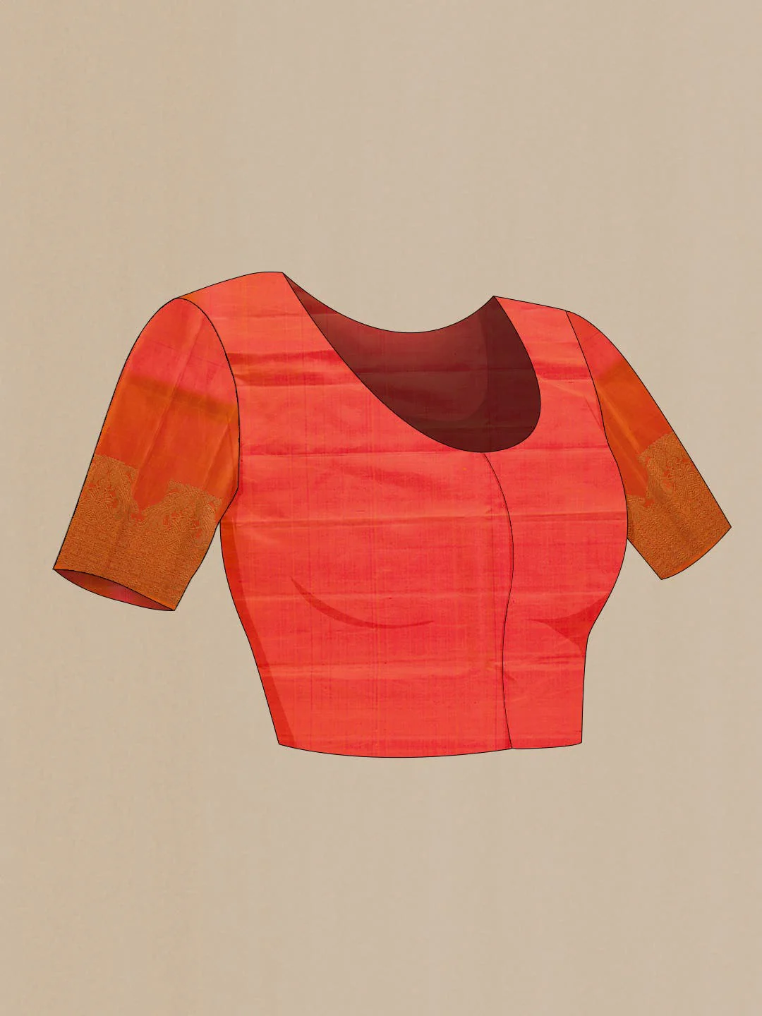 Coral Dual Tone Kanjivaram Silk Saree - Image 7