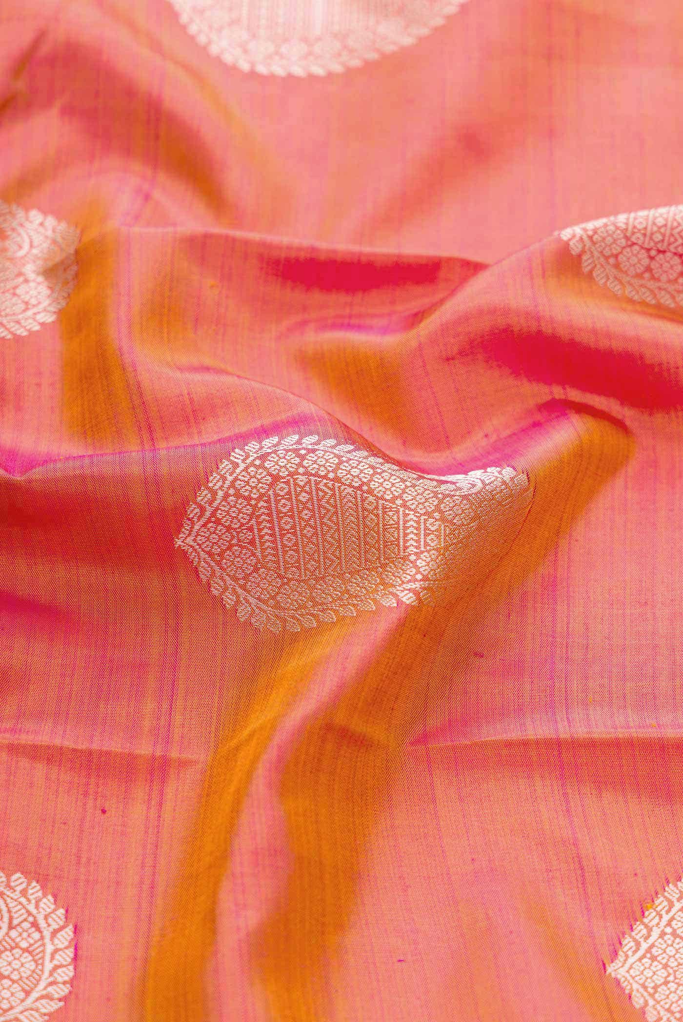 Coral Dual Tone Kanjivaram Silk Saree - Image 3