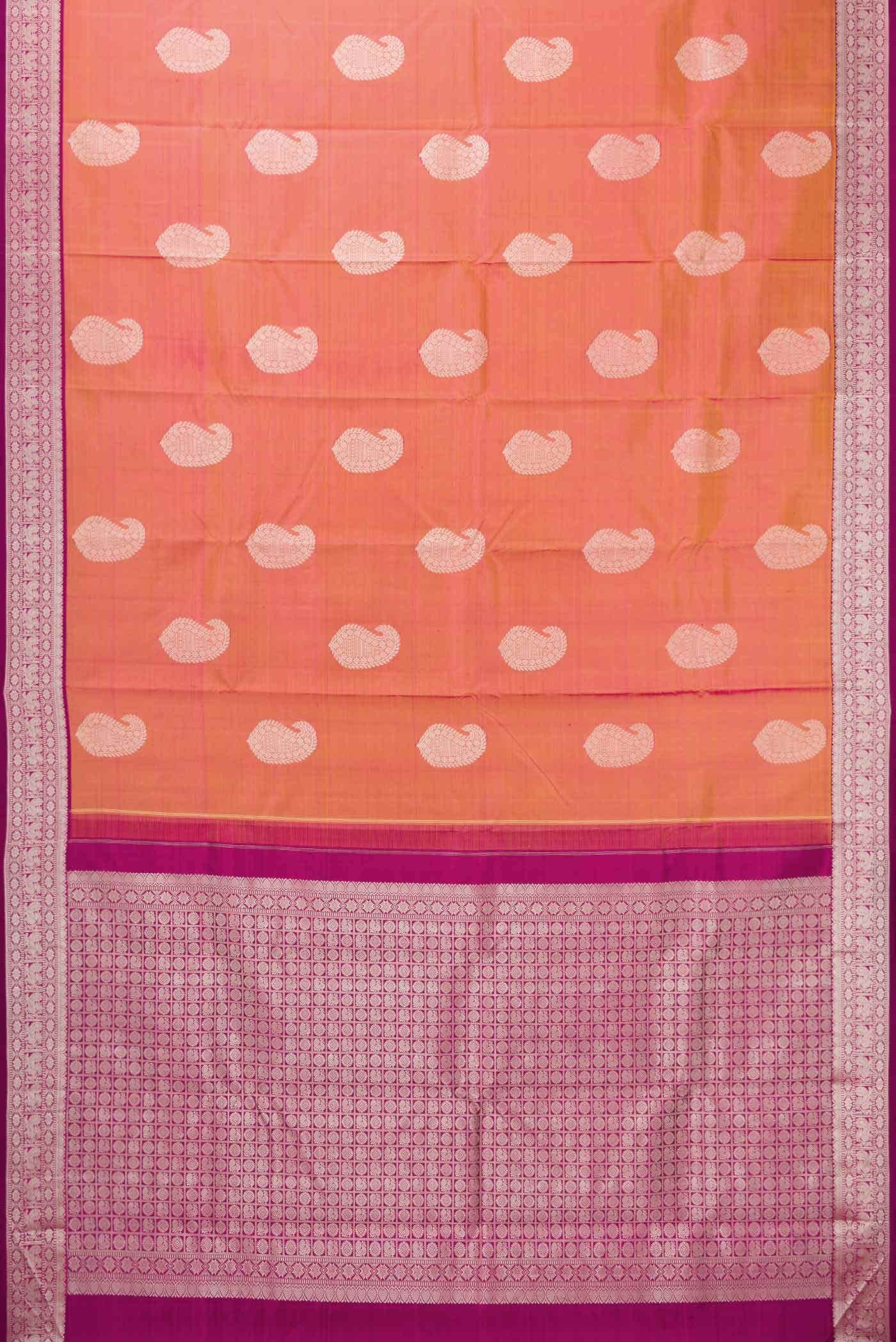Coral Dual Tone Kanjivaram Silk Saree - Image 4