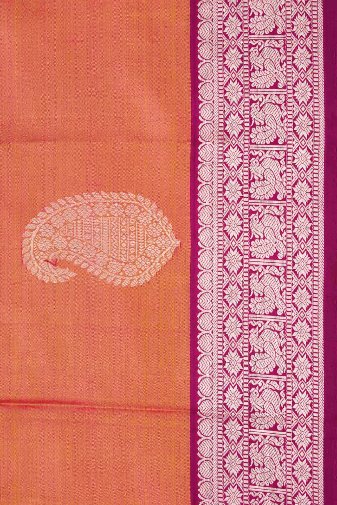Coral Dual Tone Kanjivaram Silk Saree - Image 5