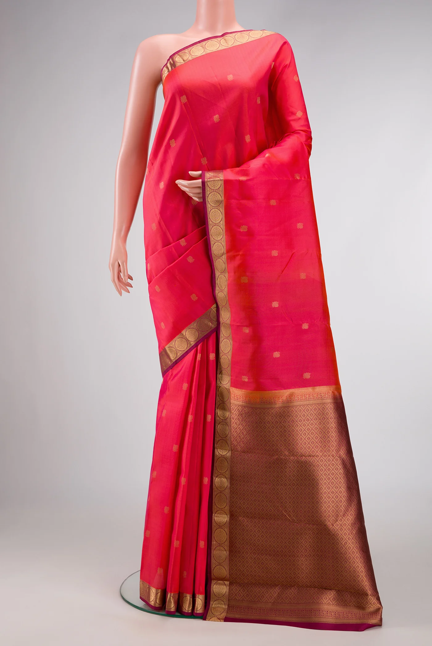 Pink with Orange Color Kanjivaram Silk Saree