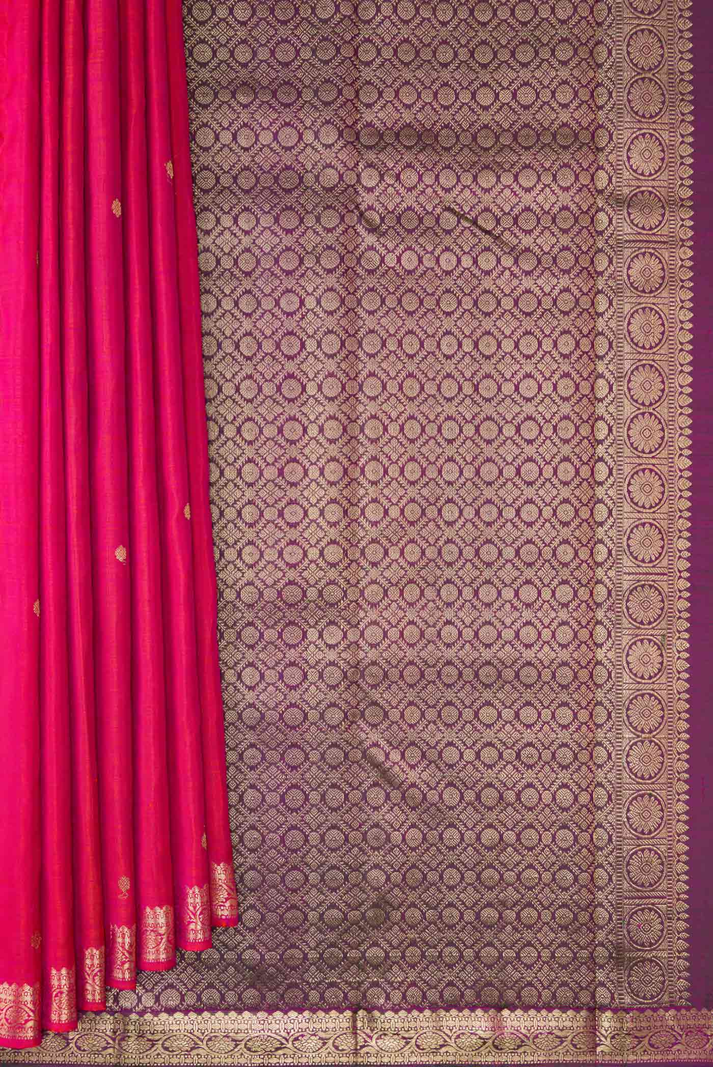 Pink with Orange Color Kanjivaram Silk Saree - Image 4