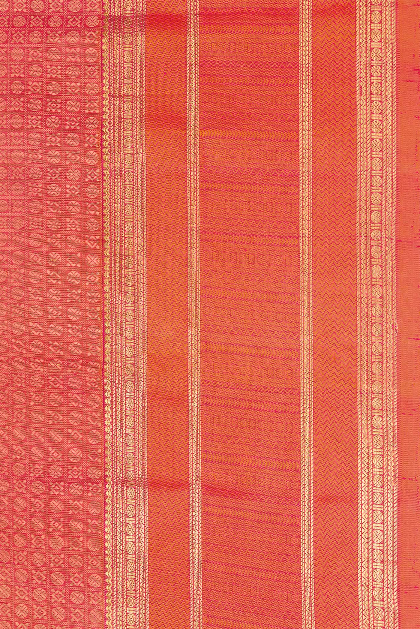 Pure Silk Pure Zari Coral Dual Tone Kanjivaram Saree - Image 3