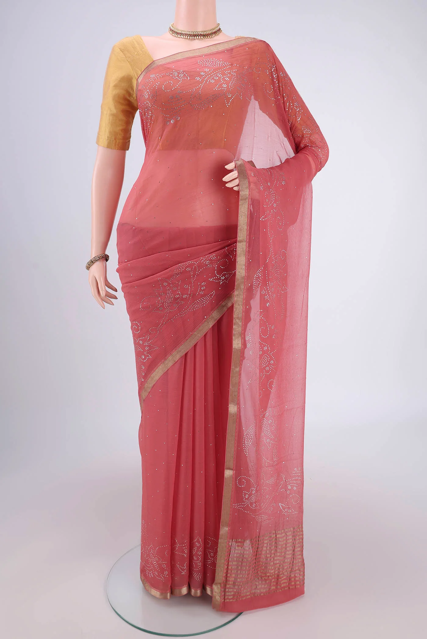 Coral Dual Tone Mysore Chiffon Saree