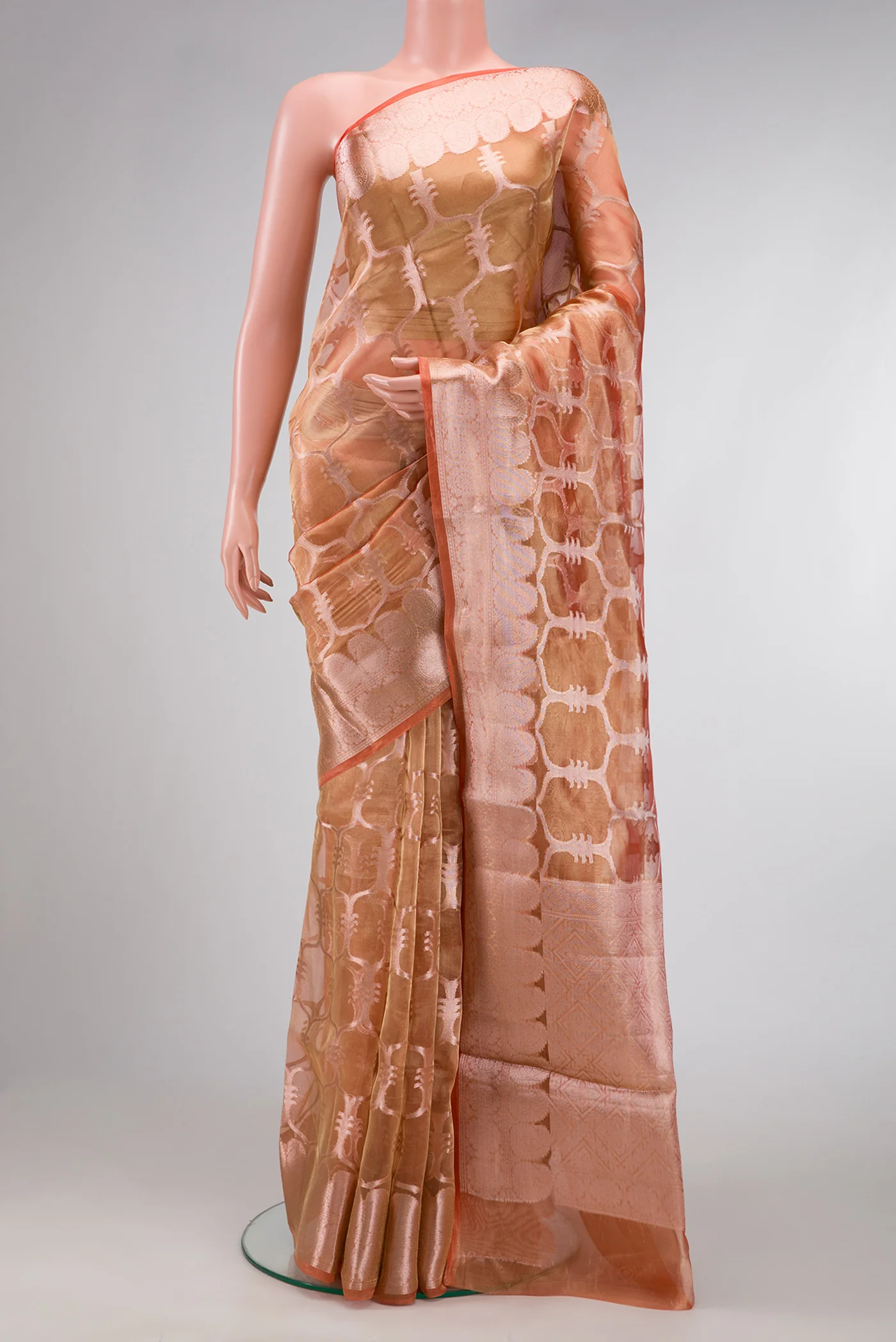 Coral Organza Silk Saree