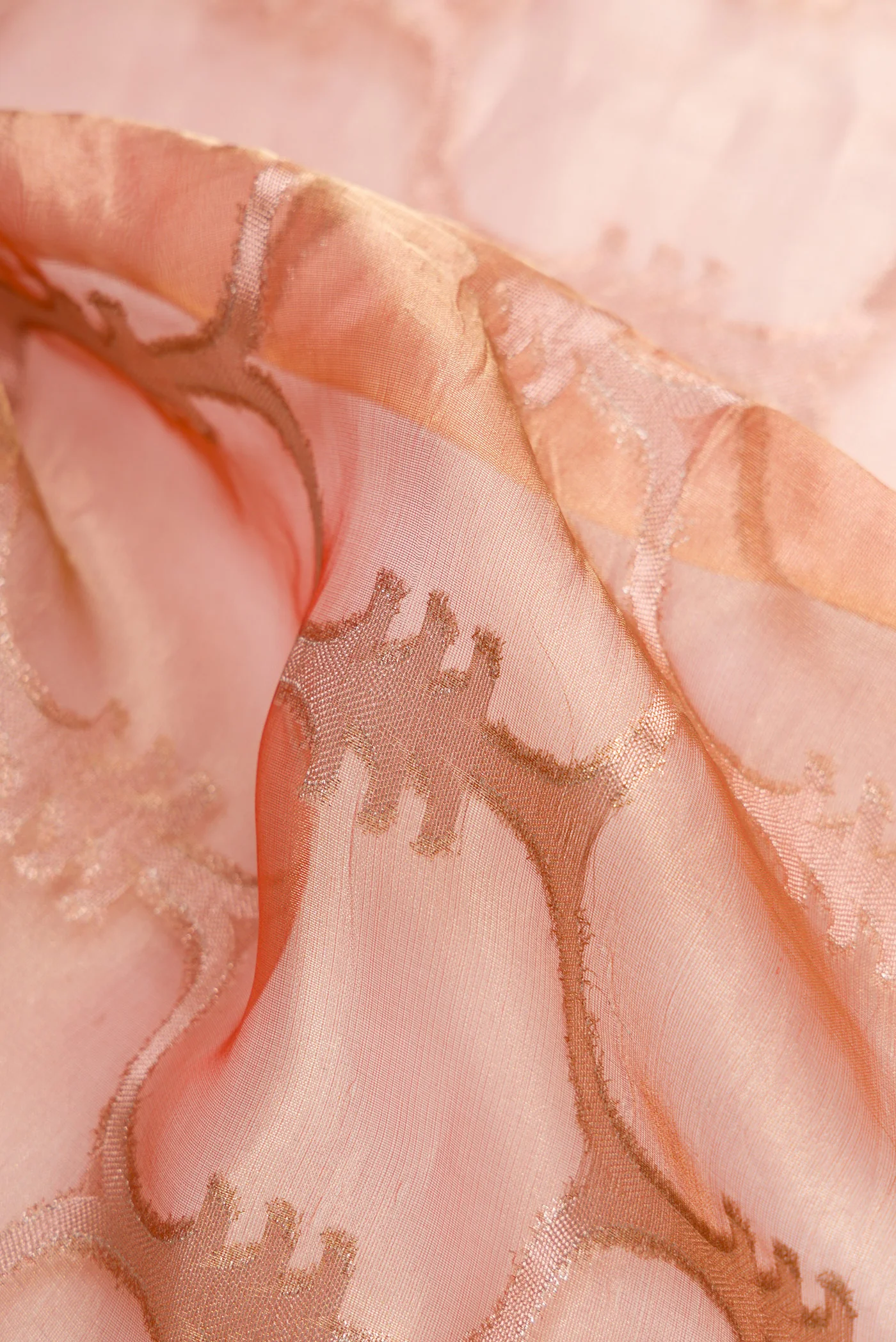 Coral Organza Silk Saree - Image 2